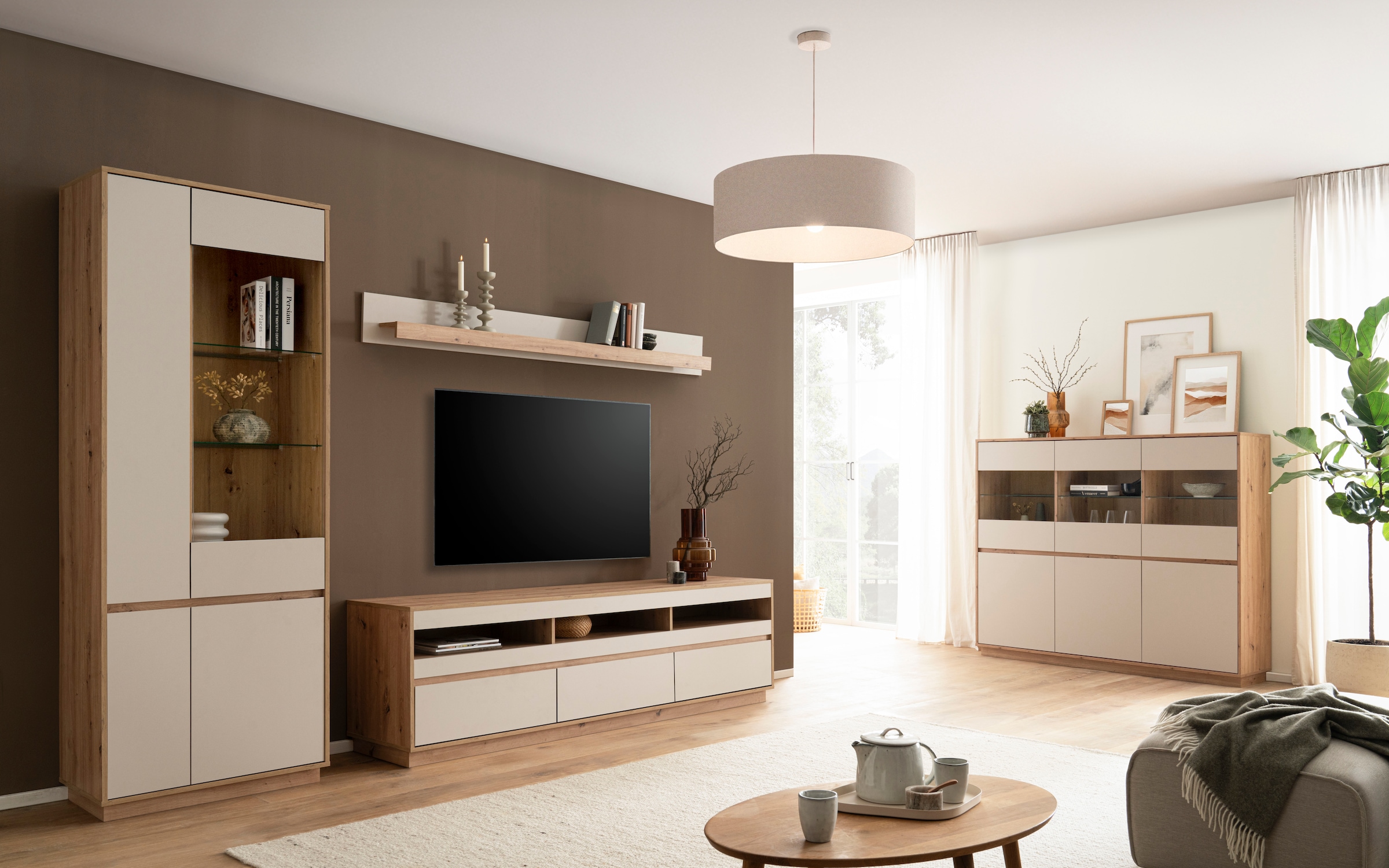 Home affaire Highboard »Sonora, moderner Schrank, Stauraumelement in Eiche Artisan, Kommode« filigrane Rahmenoptik, ausreichend Stauraum, vielseitig einsetzbar