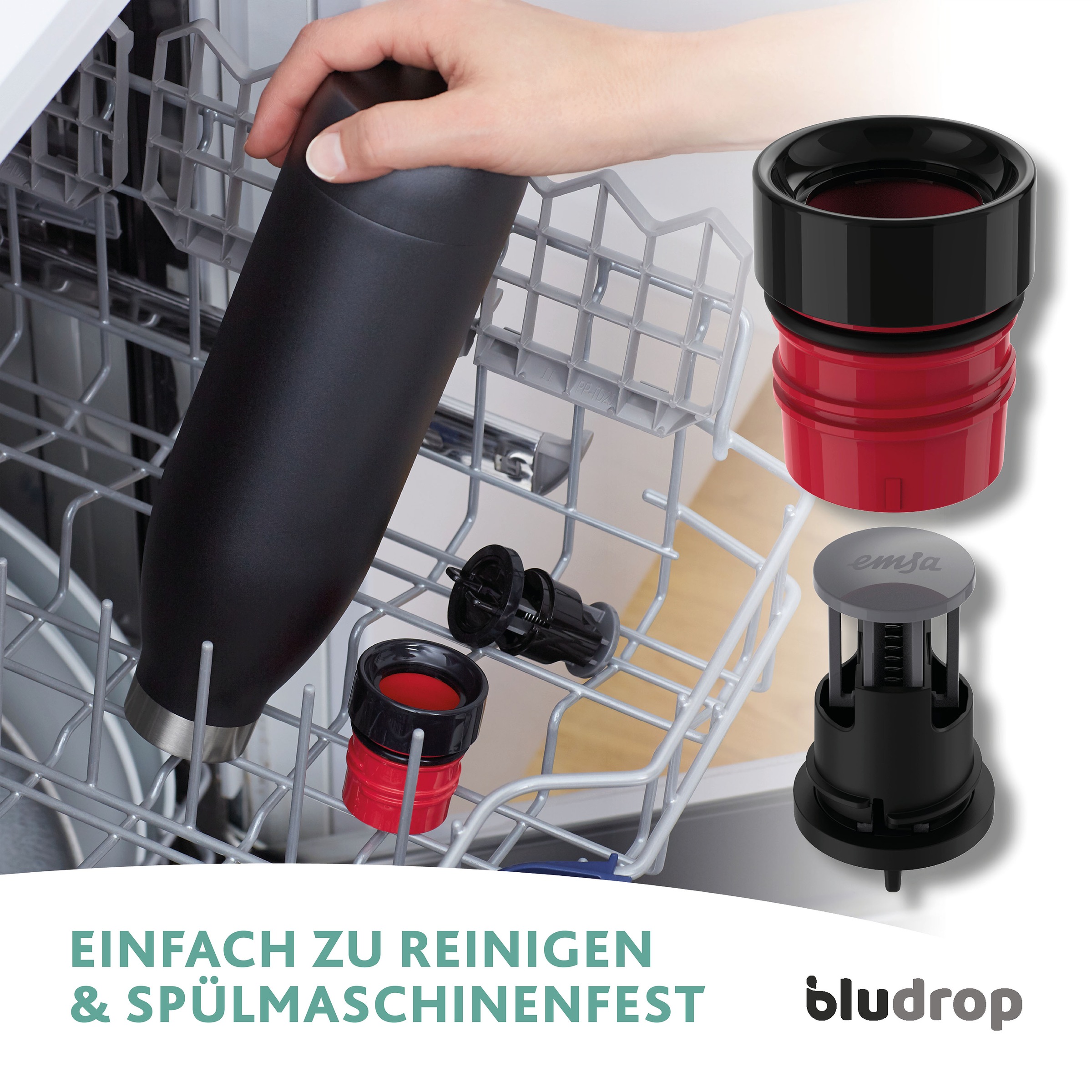 Emsa Trinkflasche »Bludrop Color«, (1 OTTO spülmaschinenfest Deckel, online kühl, tlg.), 12h Quick-Press Edelstahl, warm/24h bei