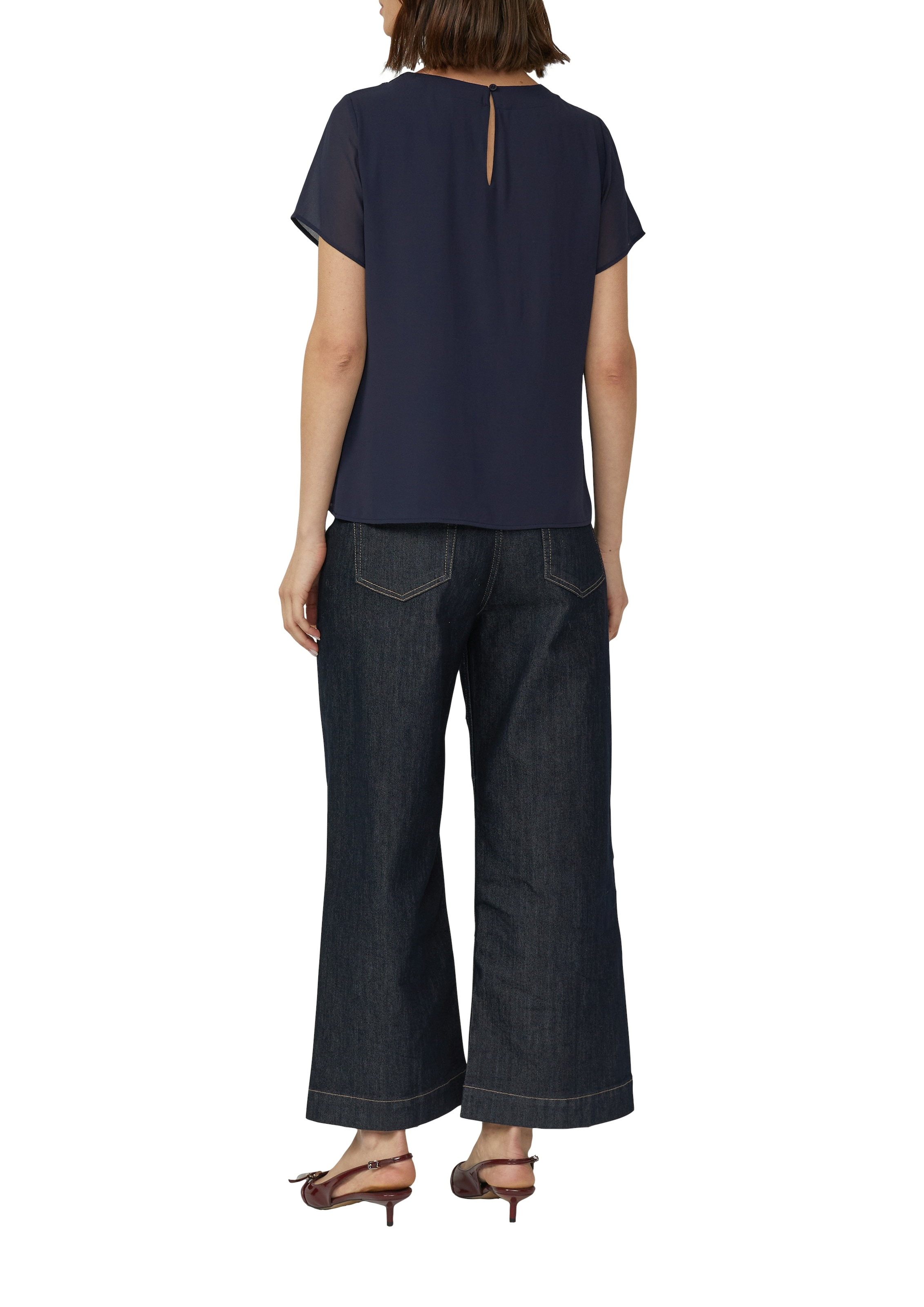 s.Oliver BLACK LABEL Kurzarmbluse mir Raffung am Ausschnitt