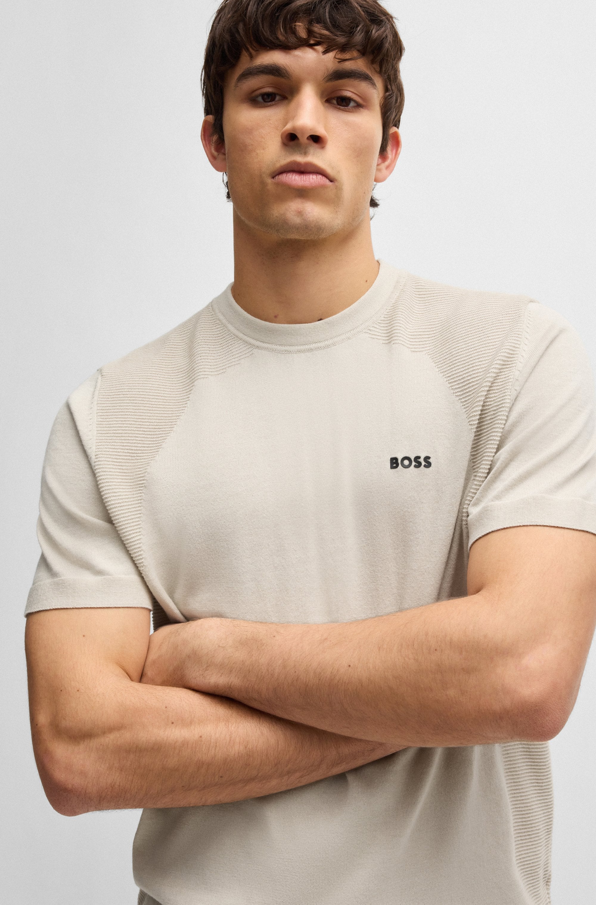 BOSS GREEN Rundhalspullover »Momentum Lite T24«, mit Strukturmix