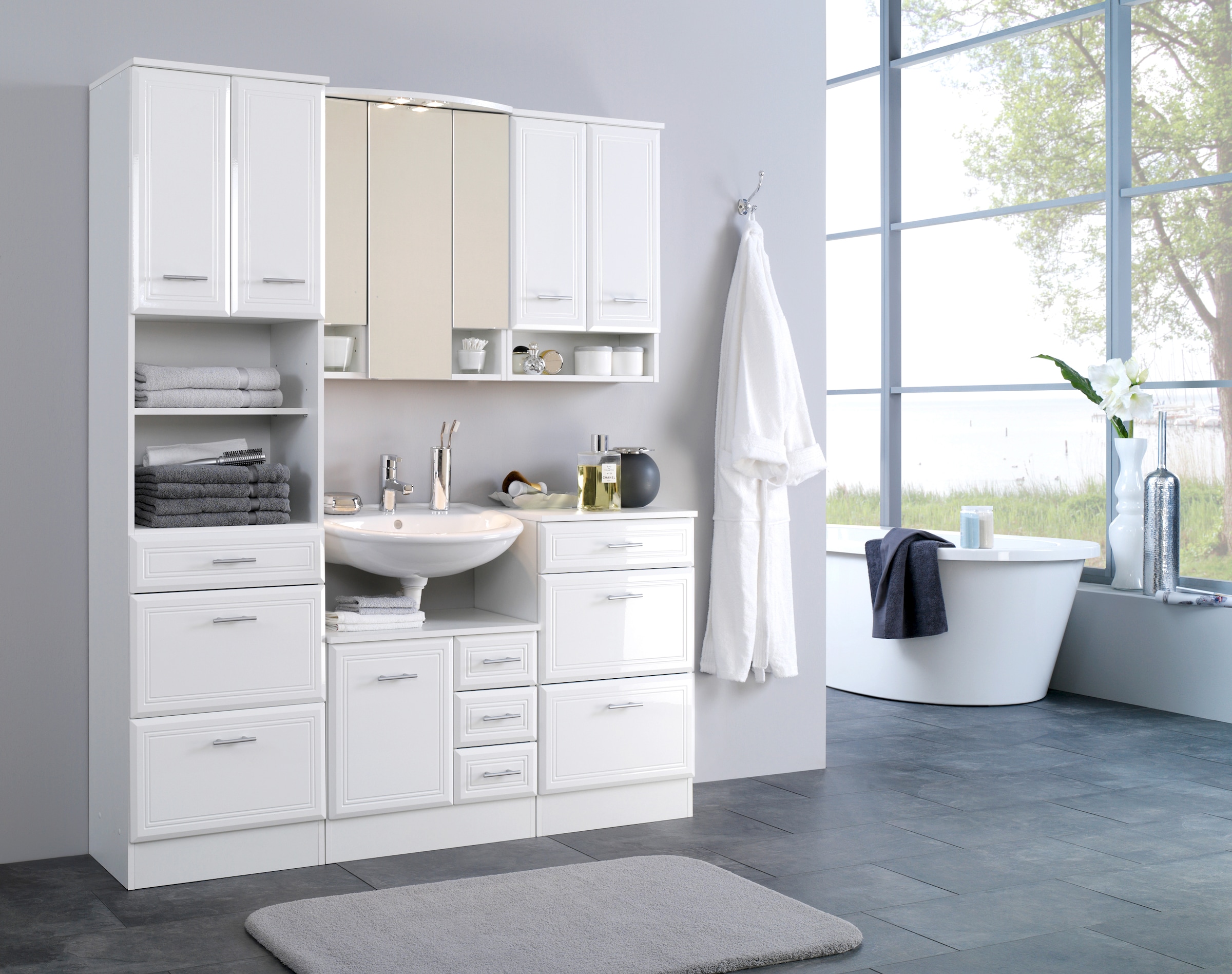 welltime Hochschrank »Neapel«, Breite 50 cm, mit Hochglanzfronten und eleganter Fräsung