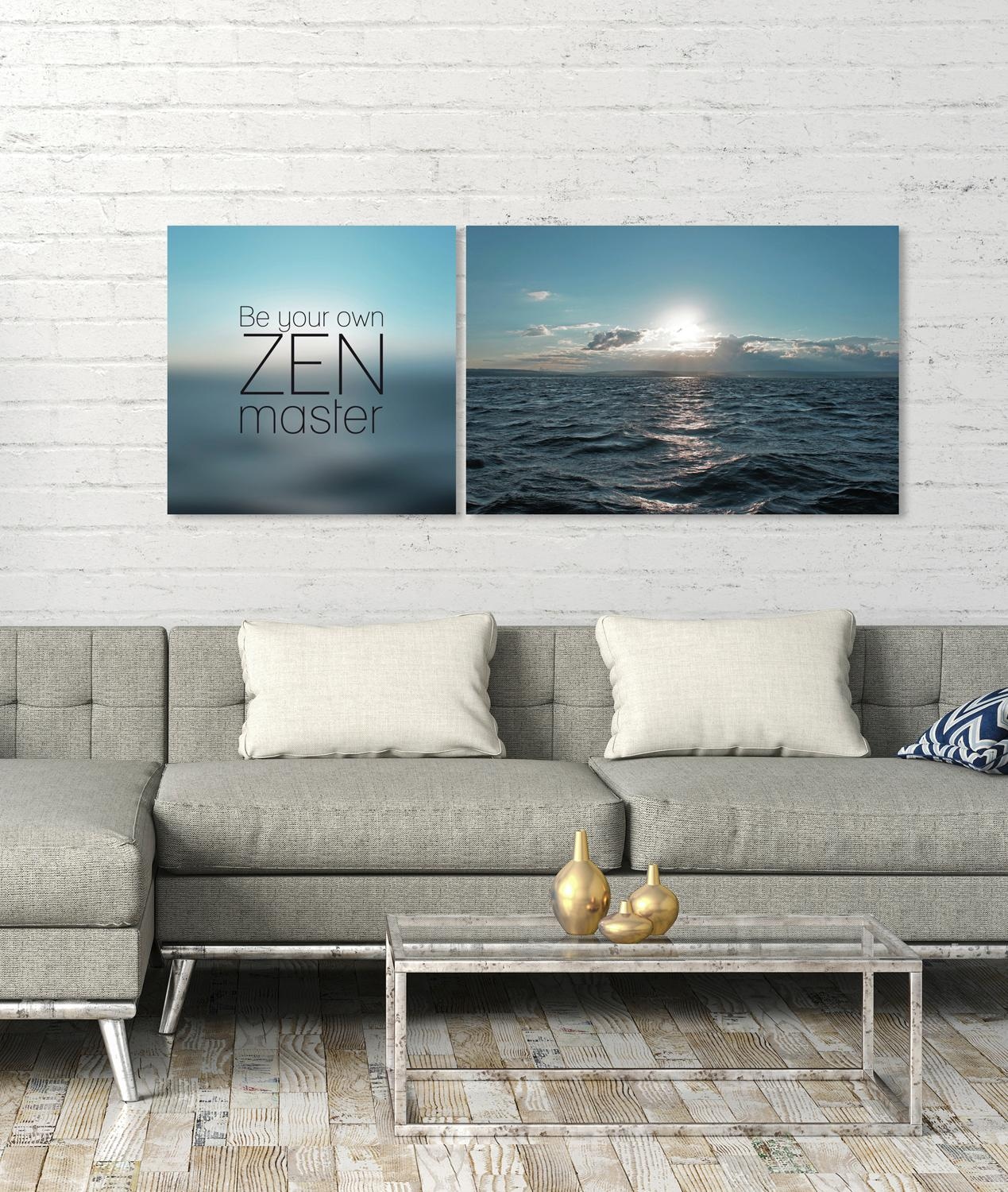 queence Leinwandbild »Zenmaster«, (Set), Premium-Leinwandstoff, Handarbeit aus Deutschland, Spruch, 2er Set