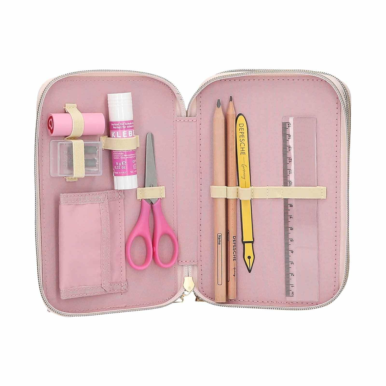 Depesche Buntstift »3-Fach Federtasche mit Pferdekopf-Applikation inkl. Stifte Miss Melody 7,5 x 13 x 20 cm hellgelb«