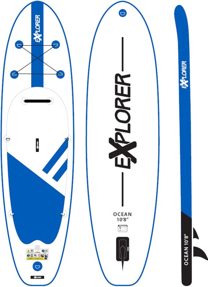 EXPLORER SUP-Board »Ocean 10‘8“ Aufblasbares Stand Up Paddle Set (325x84x15cm)«, (Set, 8 tlg., incl. Zubehör, Kajaksitz, Fußschlaufe)