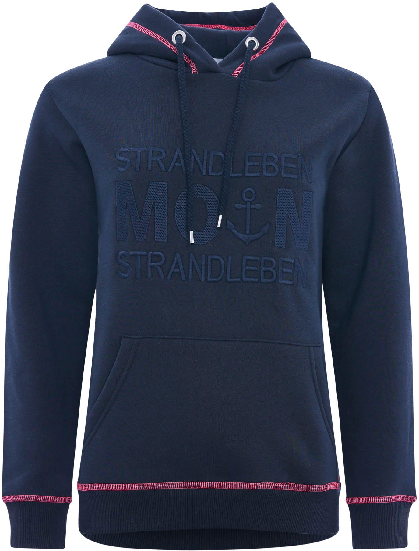 Zwillingsherz Hoodie »Strandleben Moin«, mit gesticktem Schriftzug und neonfarbenen Akzenten