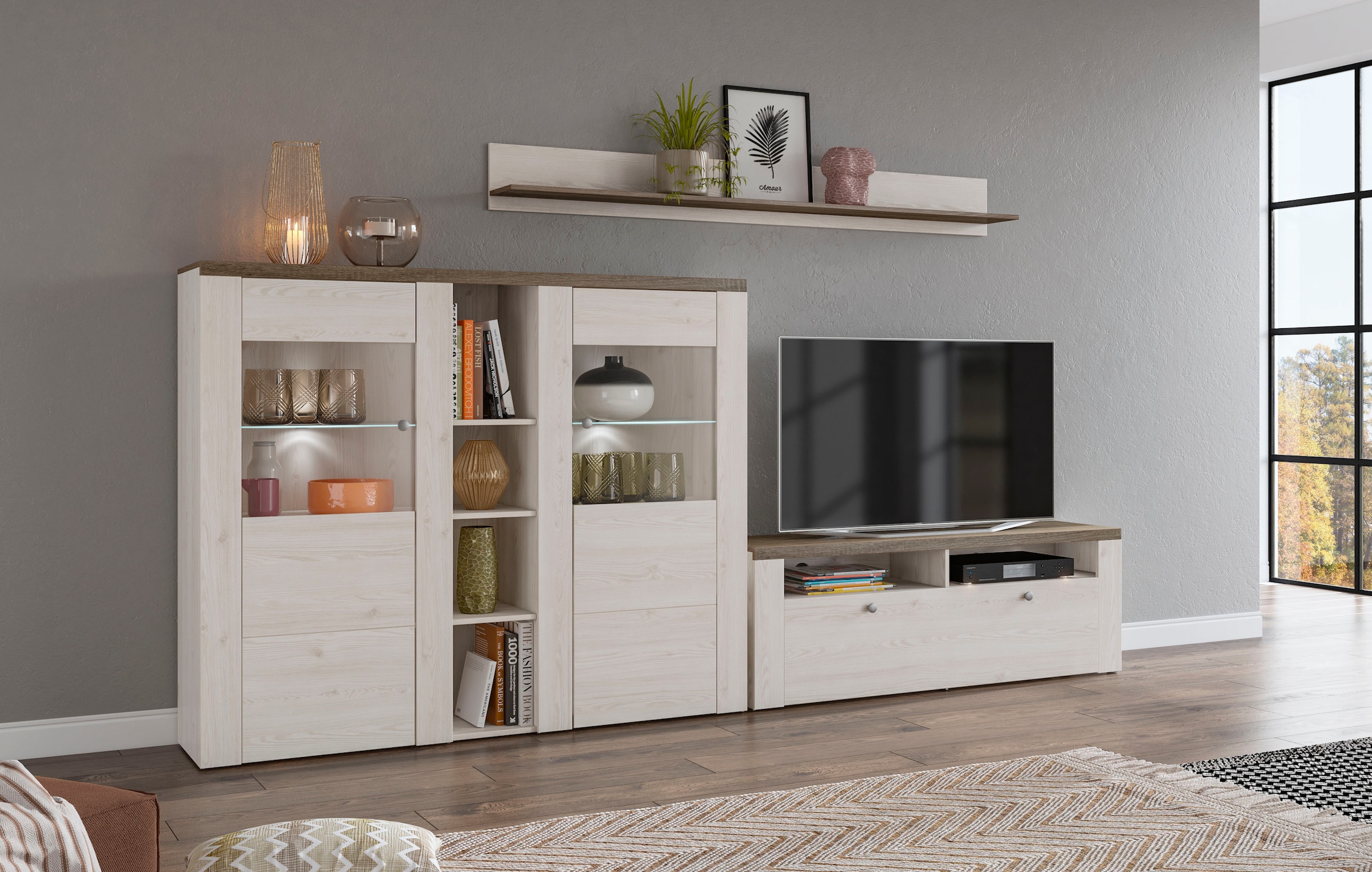 Home affaire Wohnwand »Larona, Wohnwand, Set 3 teilig,«, (3 St.), bestehend aus 1 TV-Board, 1 Highboard,1 Wandregal