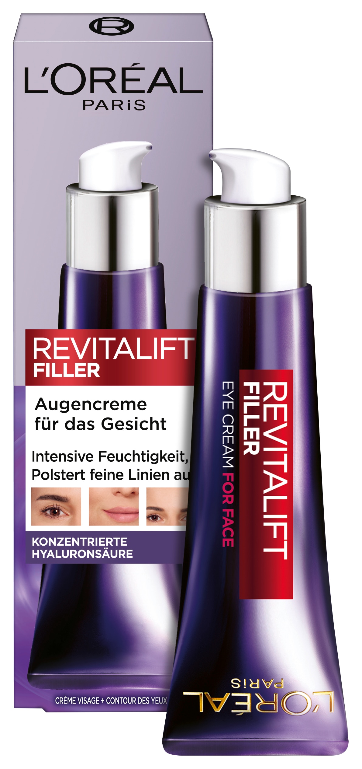 L'ORÉAL PARIS Gesichtspflege »REVITALIFT FILLER AUGENCREME FÜR DAS GESICHT« mit Hyaluronsäure, glättet die Haut, feuchtigkeitsspendend