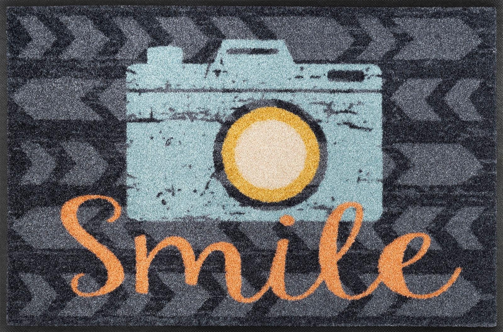 wash+dry by Kleen-Tex Fußmatte »Smile«, rechteckig, 7 mm Höhe, Fussabstreifer, Fussabtreter, Schmutzfangläufer, Schmutzfangmatte, Schmutzfangteppich, Schmutzmatte, Türmatte, Türvorleger, mit Spruch, In- und Outdoor geeignet, waschbar