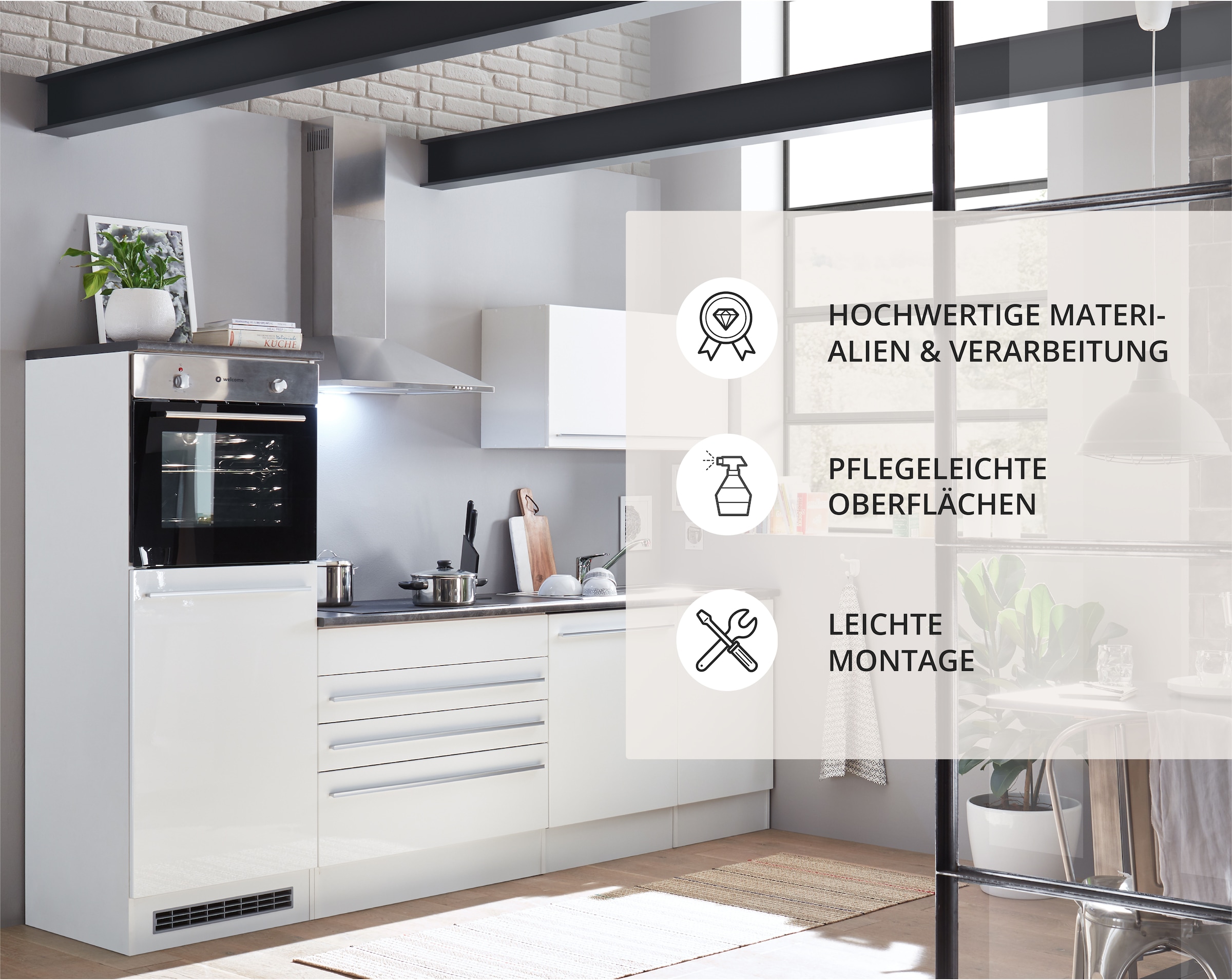 BASIC by Balculina Küchenzeile »Jazz«, Breite 260 cm, wahlweise mit E-Geräten