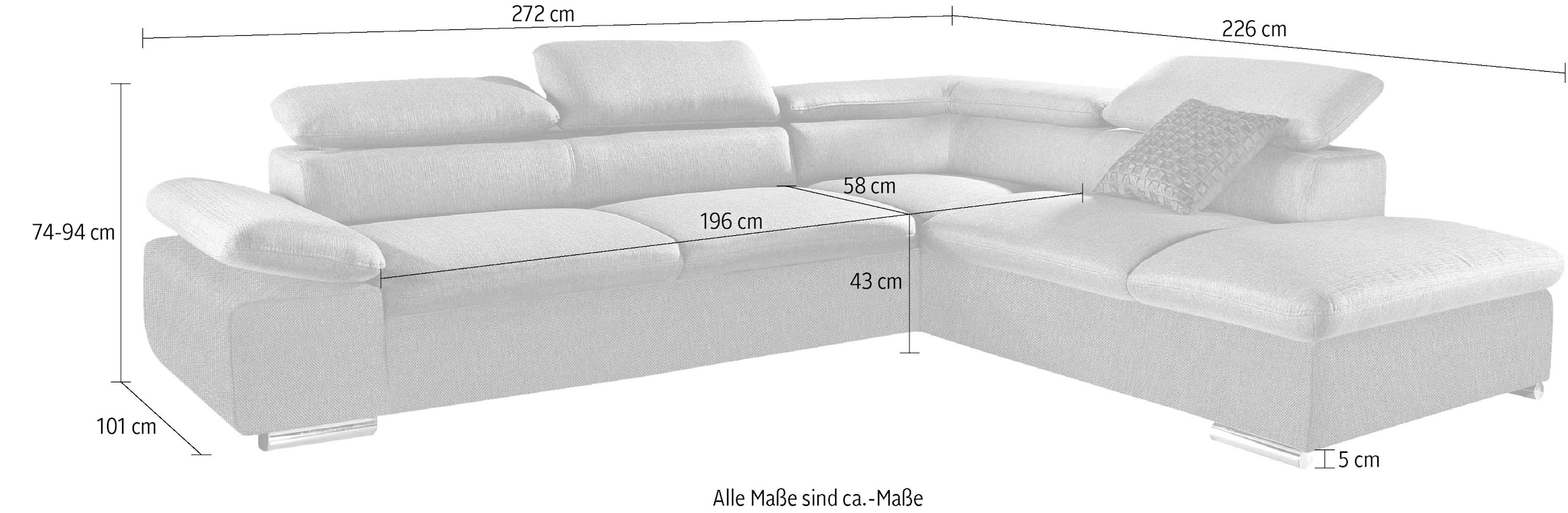 sit&more Ecksofa »Alcudia L-Form« mit Armteilverstellung, optional Kopfteilverstellung und Bettfunktion