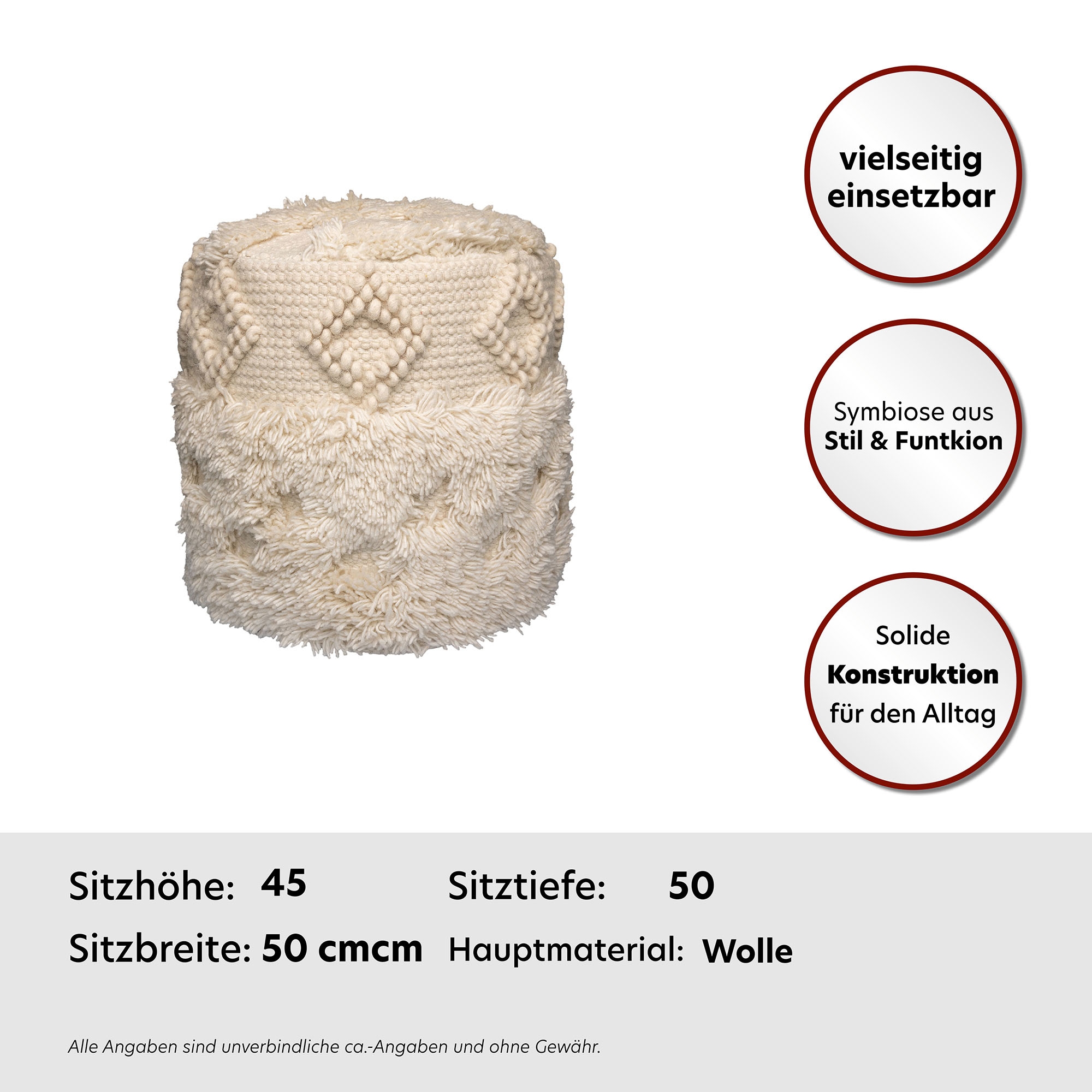 Kayoom Pouf »Bohist 125 35cm x 35cm,   Strukturen mit Fransen und Quasten« 1 Stk. tlg. handgefertigt, Unikat, sehr gut kombinierbar, vielfältig im Einsatz