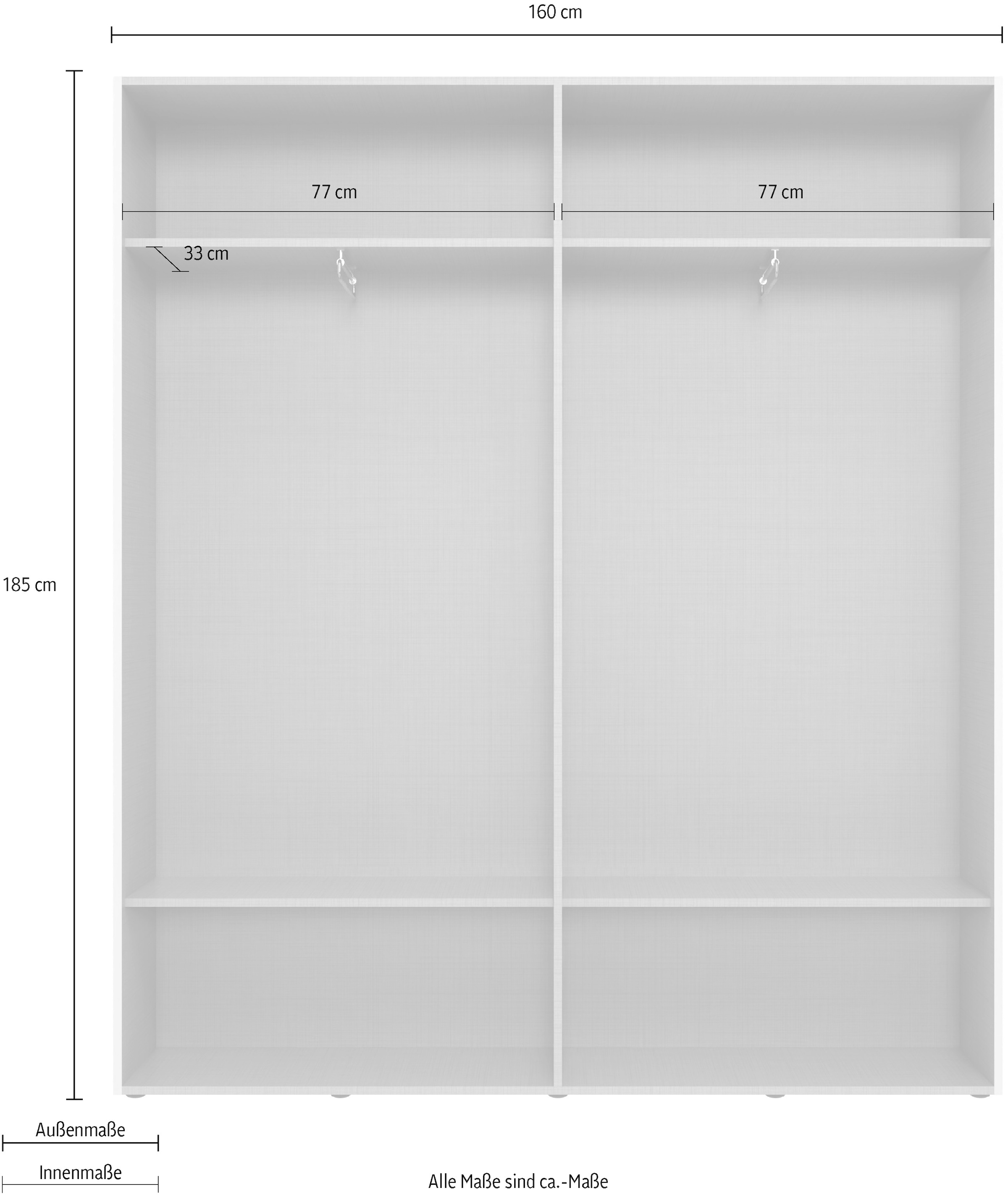 Wimex Kleiderschrank »Mugano,in 8 Breiten,3 Höhen,2 Tiefen, viele Farben, Made in Germany«, (in Basic oder Premium Ausstattung mit 2 weiteren Einlegeböden), mit langen oder kurzen Griffen aus Metall, mit oder ohne Spiegel