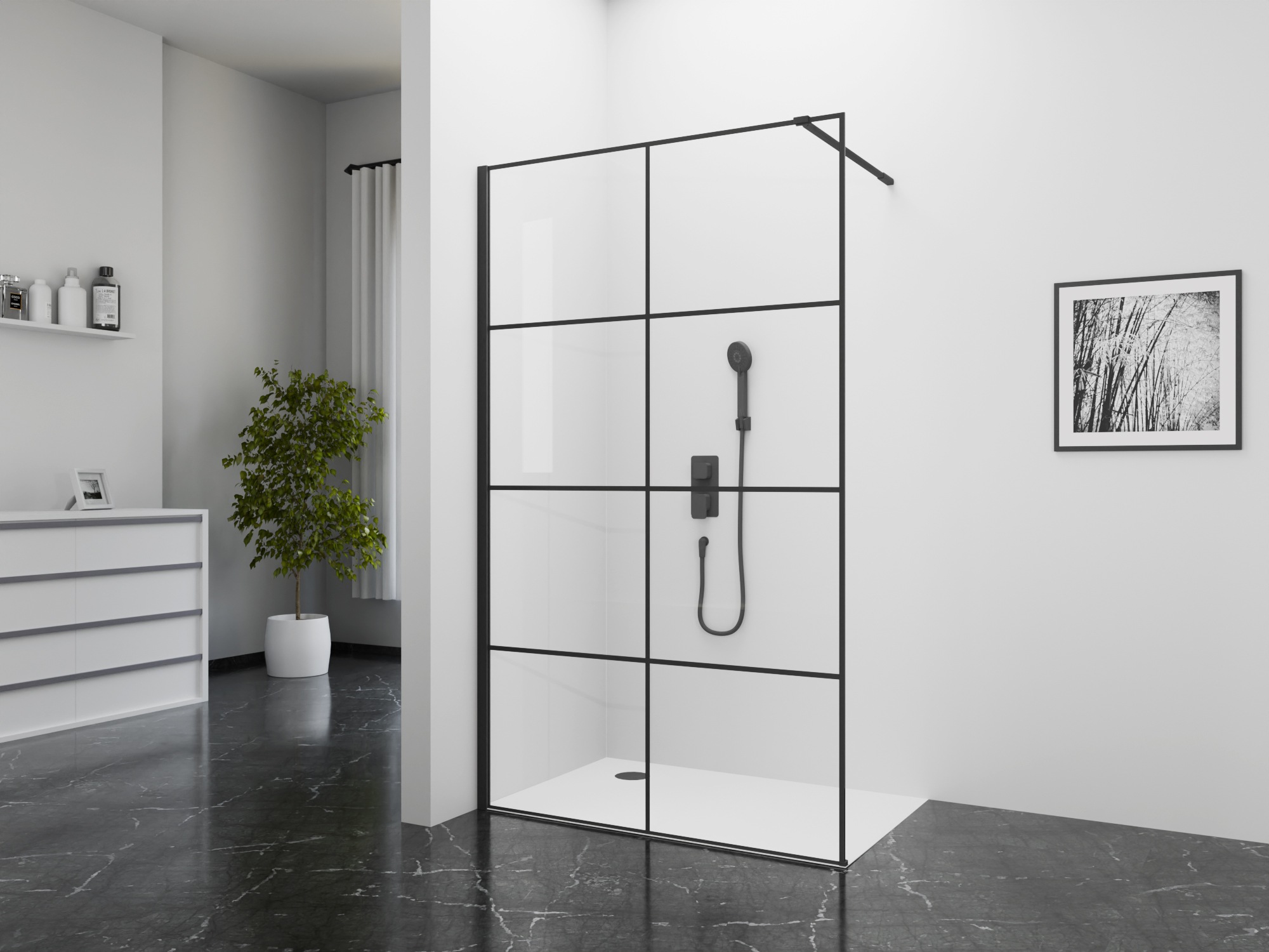 Marwell Walk-in-Dusche »BLACK WINDOW« beidseitig montierbar, mit Stabilisationsbügel, Größe B/H: 100 cm x 195 cm