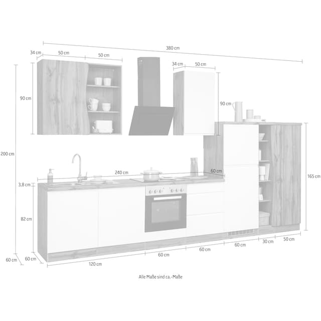 HELD MÖBEL Küche »Bruneck«, 380cm breit, wahlweise mit oder ohne E-Geräte, hochwertige  MDF-Fronten kaufen bei OTTO