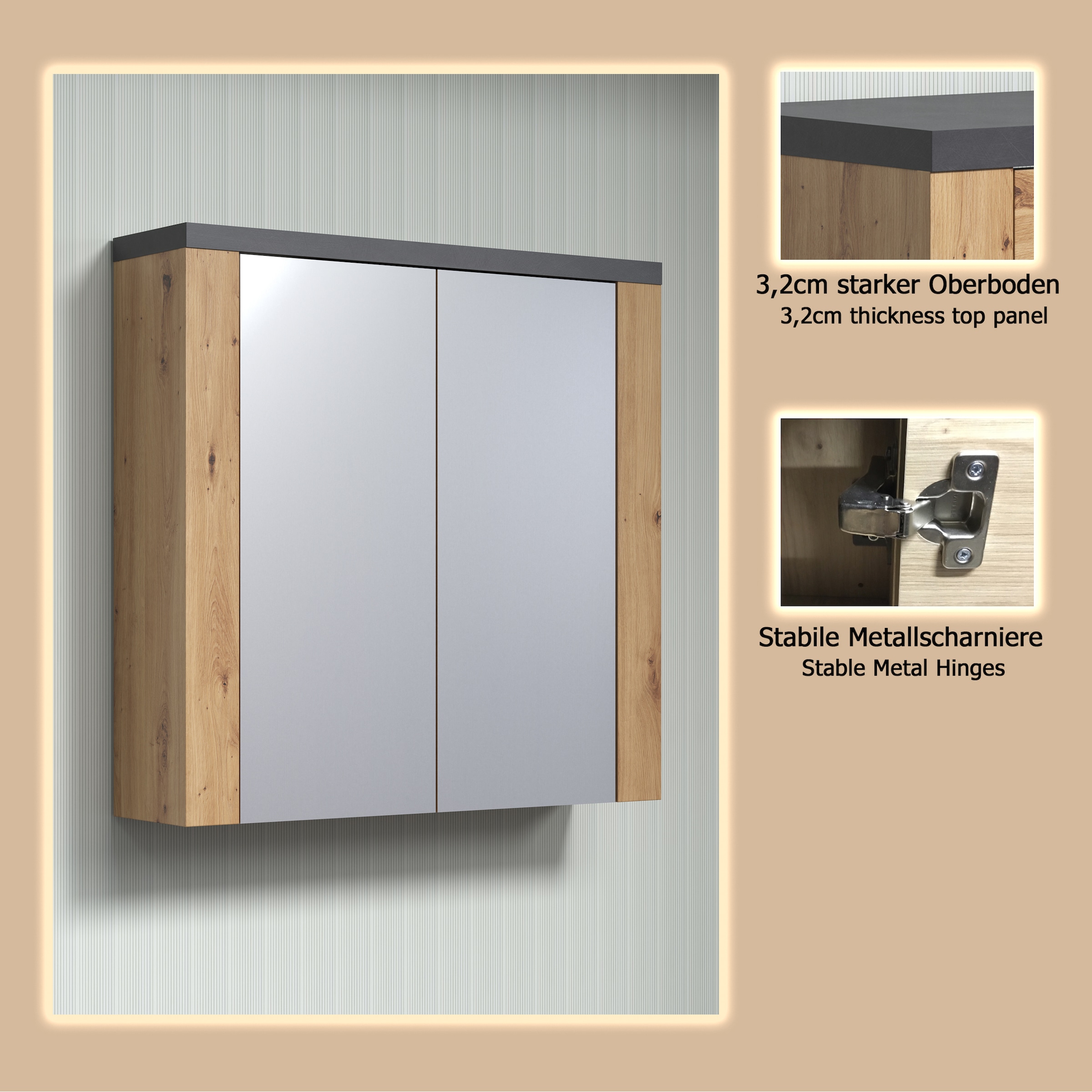 welltime Spiegelschrank »Ambres«, Badspiegel in matter Echtholzoptik - Maße (B/T/H) 79/20/78 cm