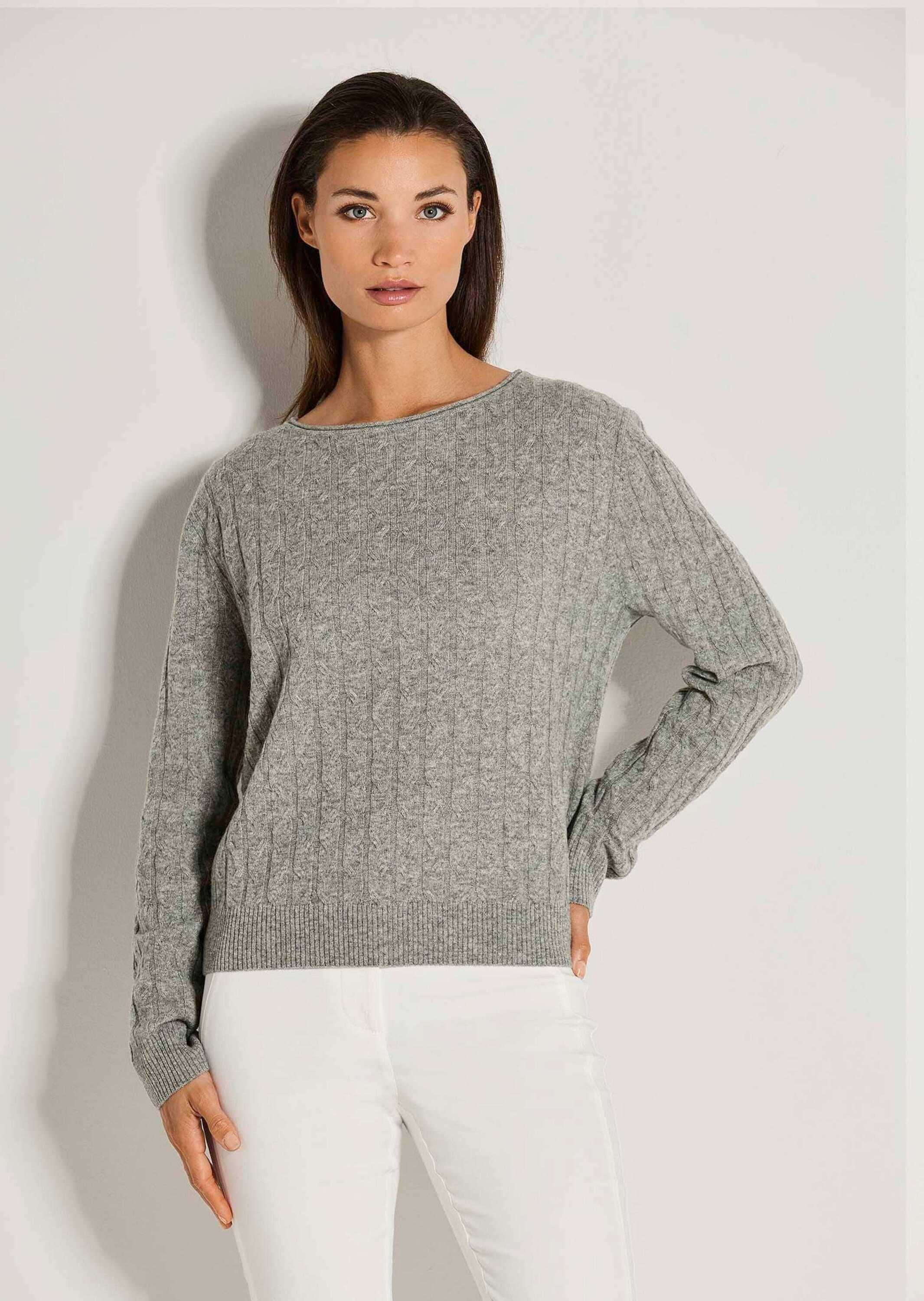 MADELEINE Longpullover »Strickpullover Eleganter Wollpullover mit Zopfmuster« Allover-Zopfmuster
