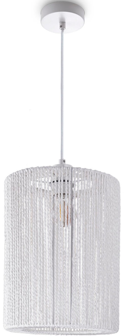 Paco Home Pendelleuchte »Hugo Ricarda«, Leuchtmittel E27 | ohne Leuchtmittel, Wohnzimmer Esszimmer Rattan Optik Boho Lampenschirm Papier Rund
