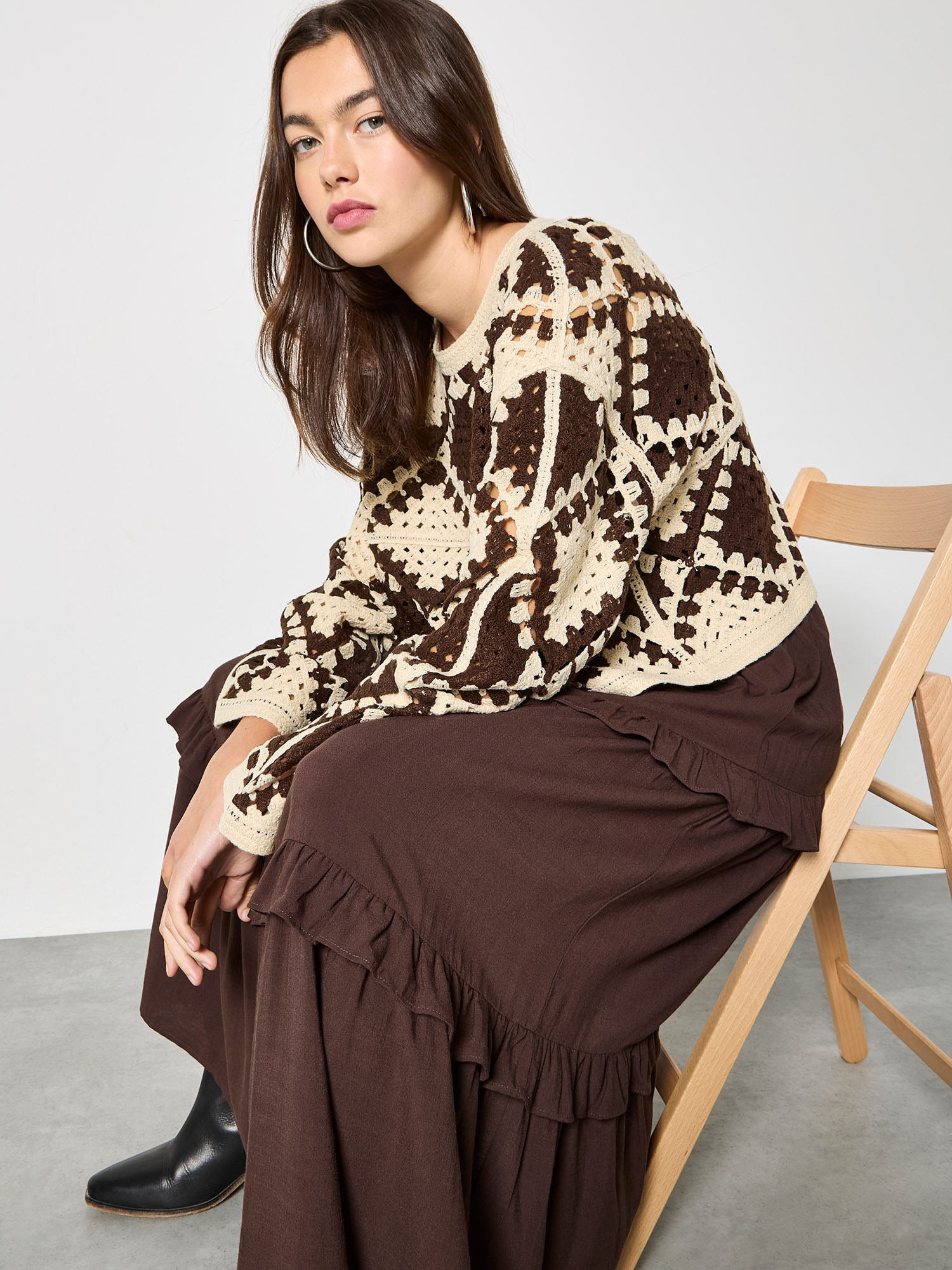 Apricot Strickpullover »Pullover« mit Häkelrauten