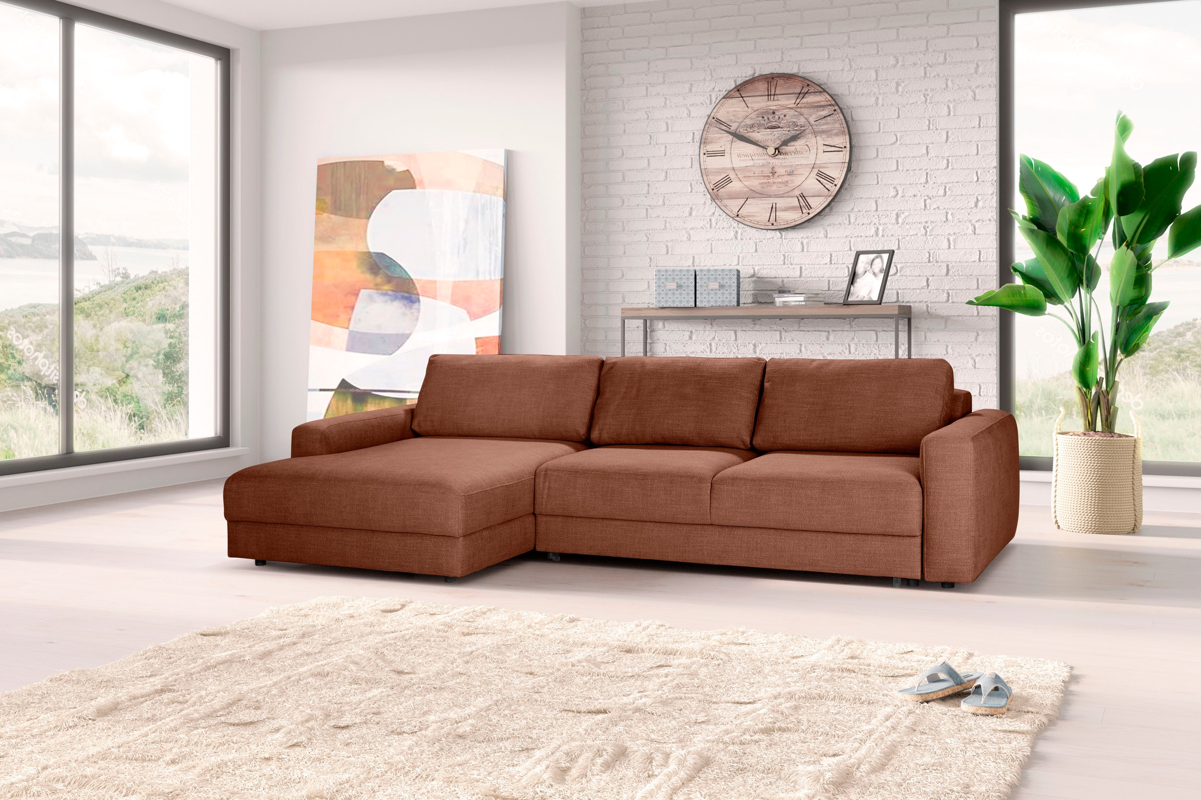 TRENDMANUFAKTUR Ecksofa »Bourbon II, mit extratiefer Sitzfläche und extrabreiter Recamiere« elegant und zeitlos, mit hohem Sitzkomfort, L-Form