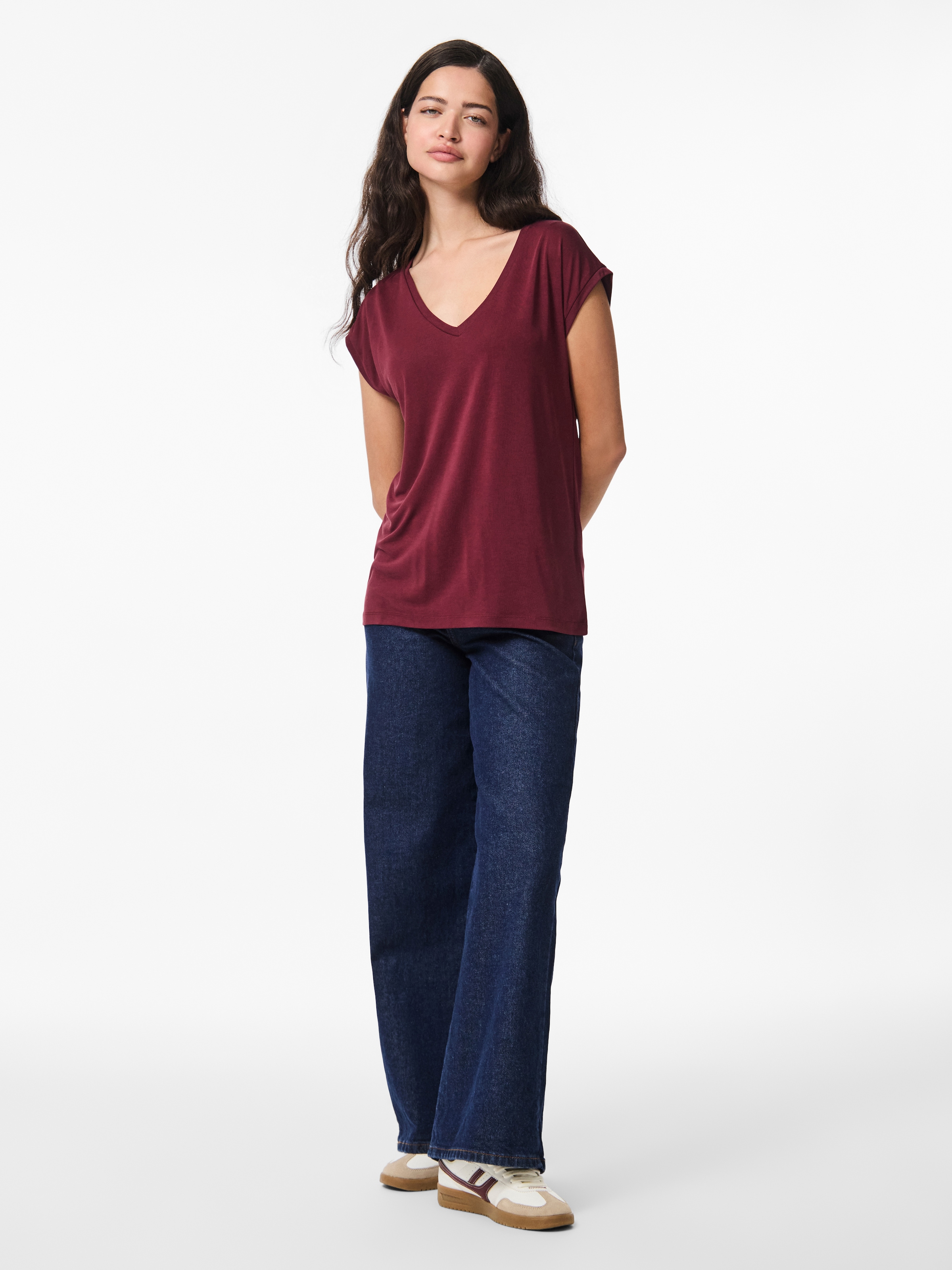 pieces Kurzarmshirt »PCKAMALA TEE NOOS BC« Materialmix, regular fit