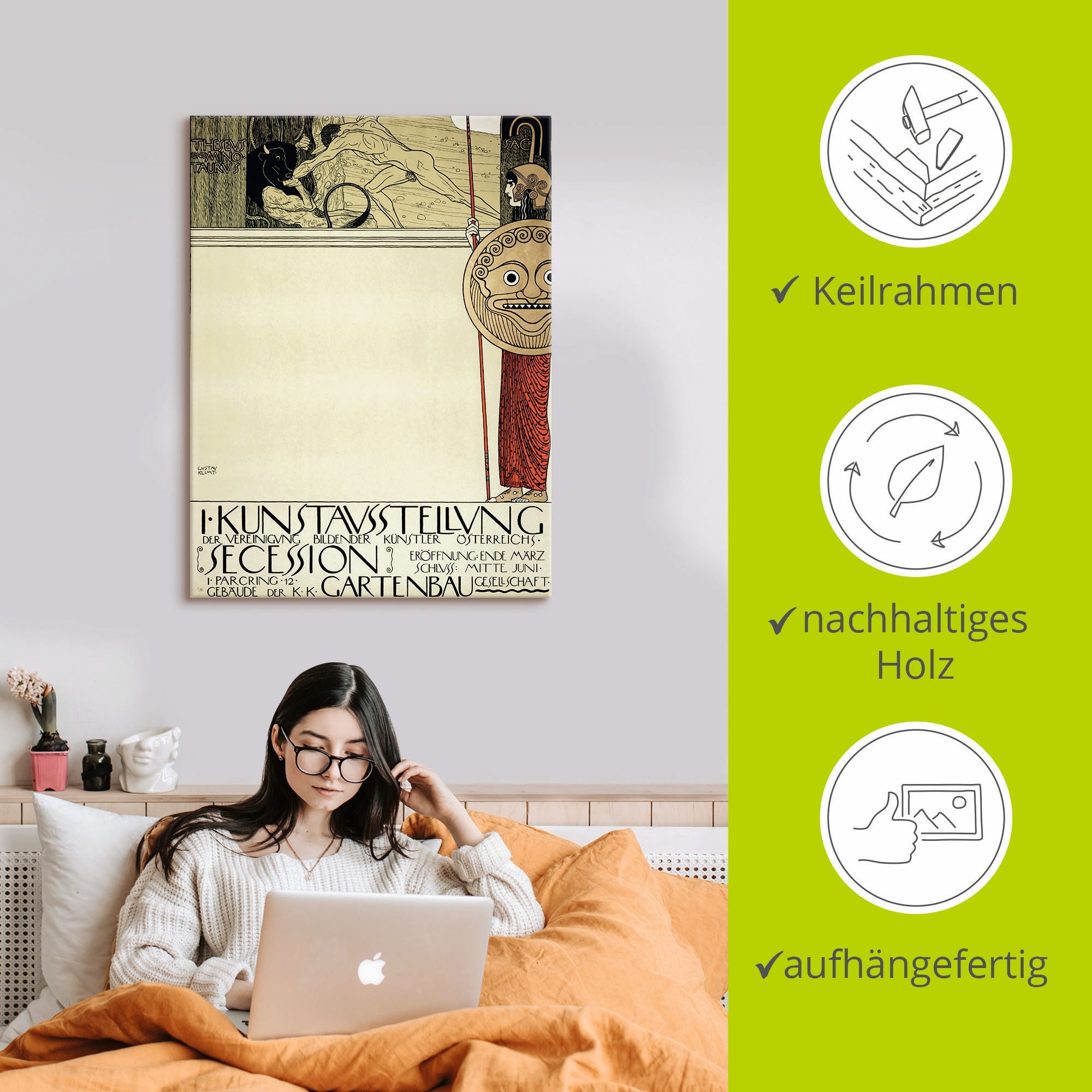 Artland Leinwandbild »Plakat für die Ausstellung der I. Secession (Vor d«, Ausstellungsplakate, (1 St.), auf Keilrahmen gespannt