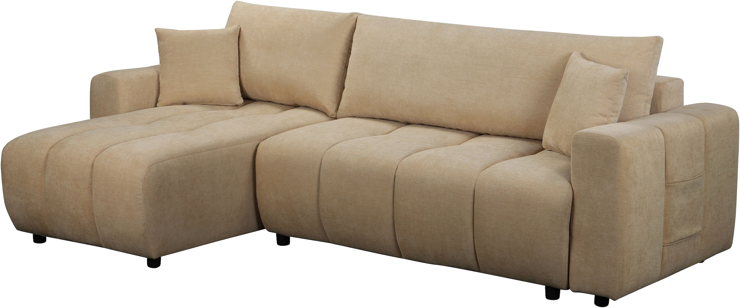 OTTO home Ecksofa »YLVAA L-Form, 241 cm/Schlafsofa (132/200)-OTTO. Verlässliche Qualität« Bettkasten, Tonnentaschen-Federkern, Feinstruktur weich