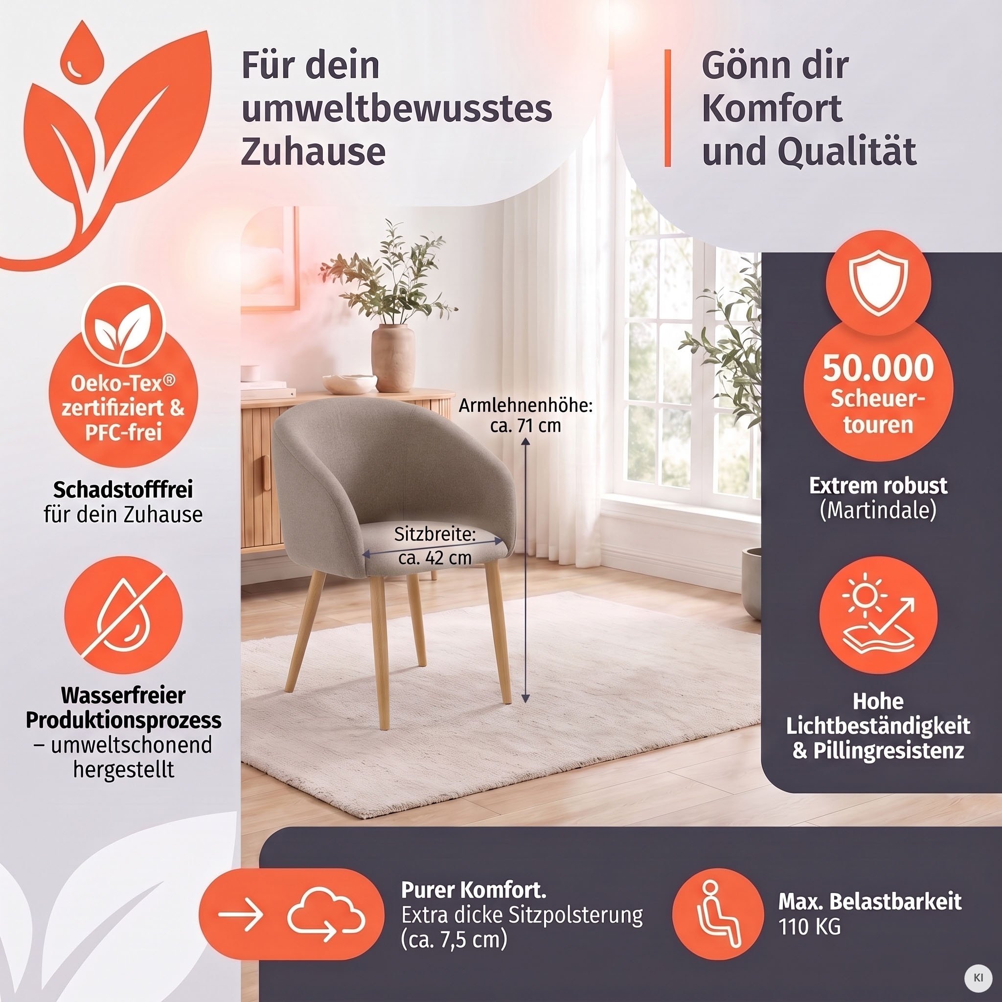 SalesFever Armlehnstuhl »Komfortabler Esszimmerstuhl mit Stil« (Set) 2 Stk.Oeko-Tex zertifiziert und PFC-frei