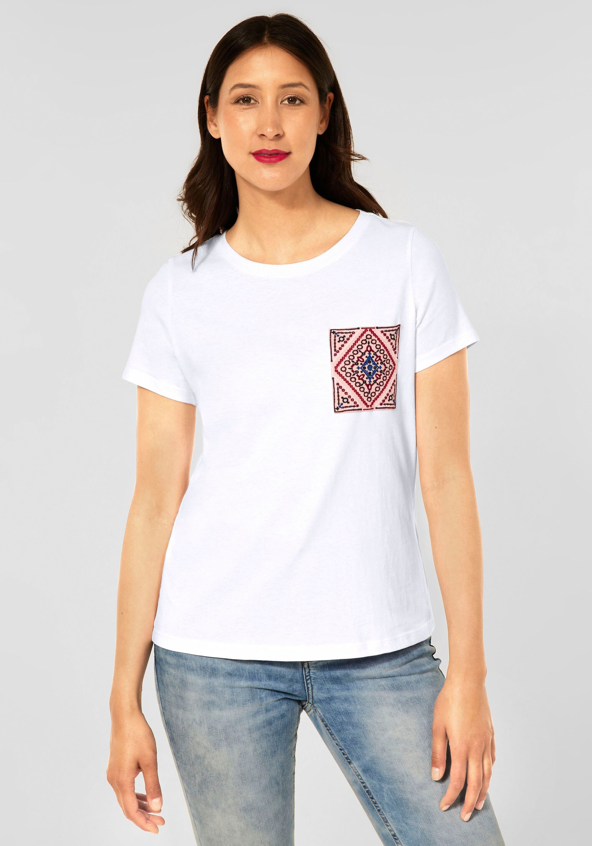 STREET ONE Kurzarmshirt, mit bestickter Brusttasche