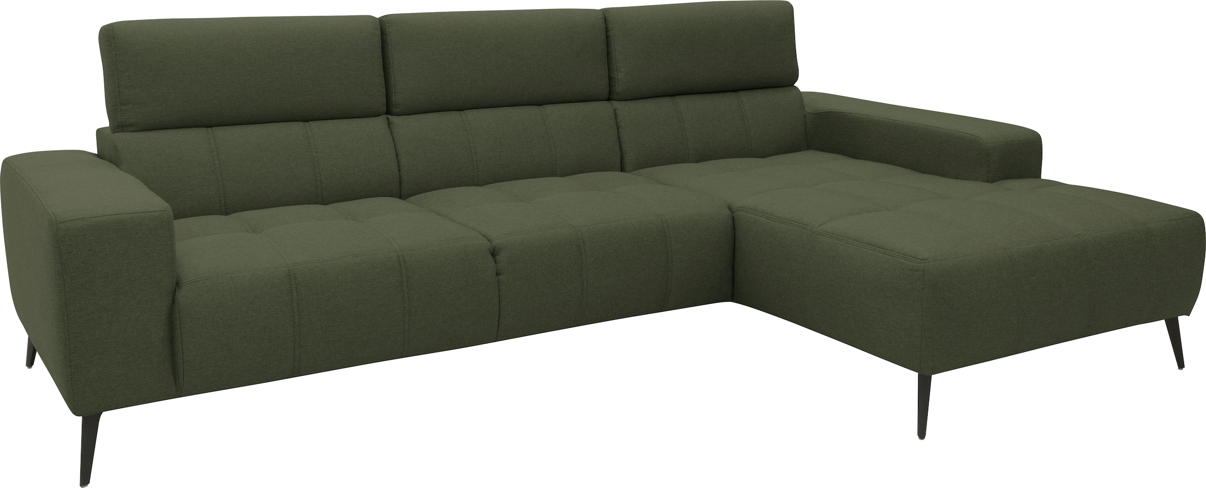 DOMO collection Ecksofa »Trento L-Form, mit Kufenfuß oder Einzelfuß«, wahlweise mit Kopfteilverstellung, Recamiere links/rechts bestellbar