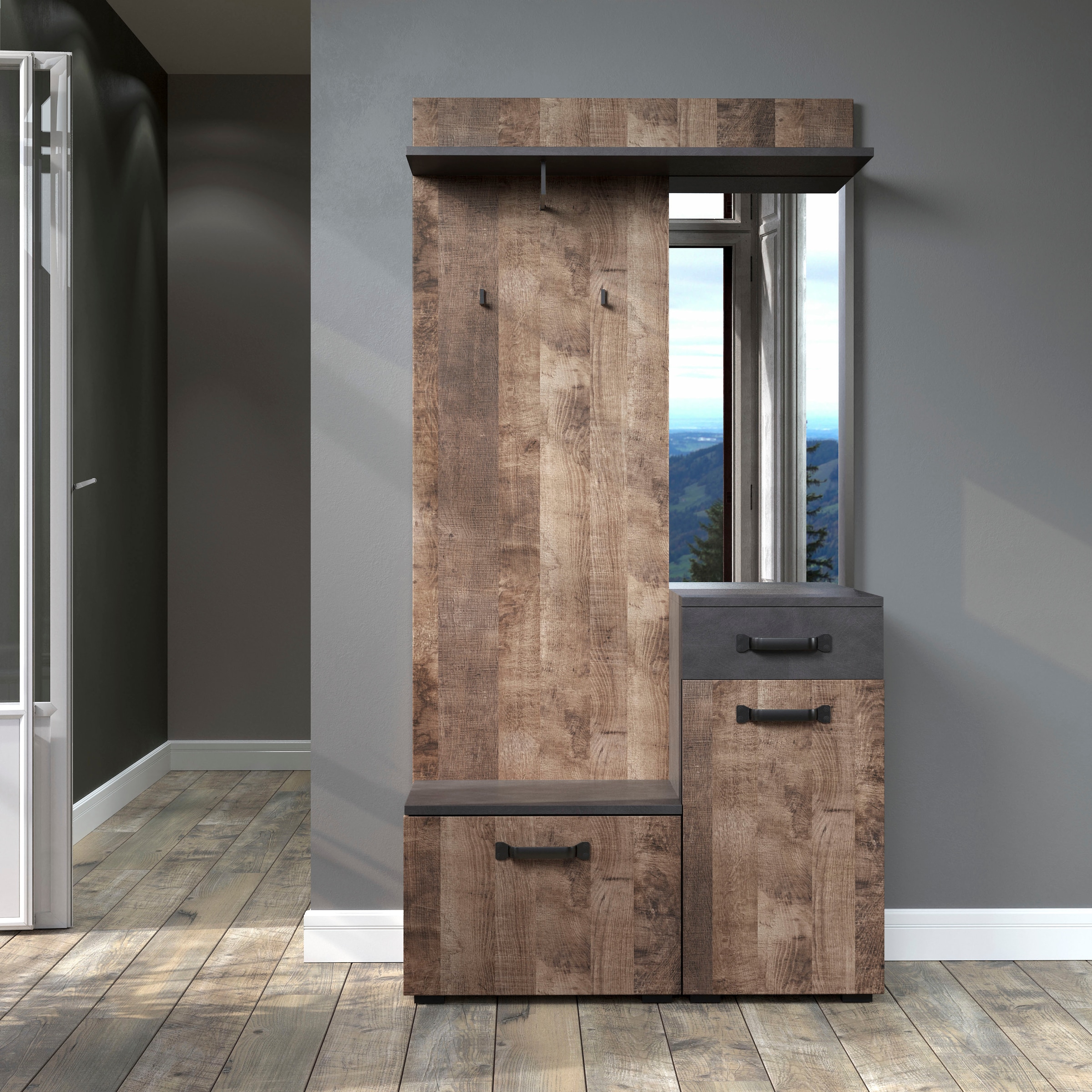 Home affaire Garderobenschrank »Saragossa« Kompaktgarderobe, Tür, Schublade, Klappe - (B/T/H) 104/32/190 cm