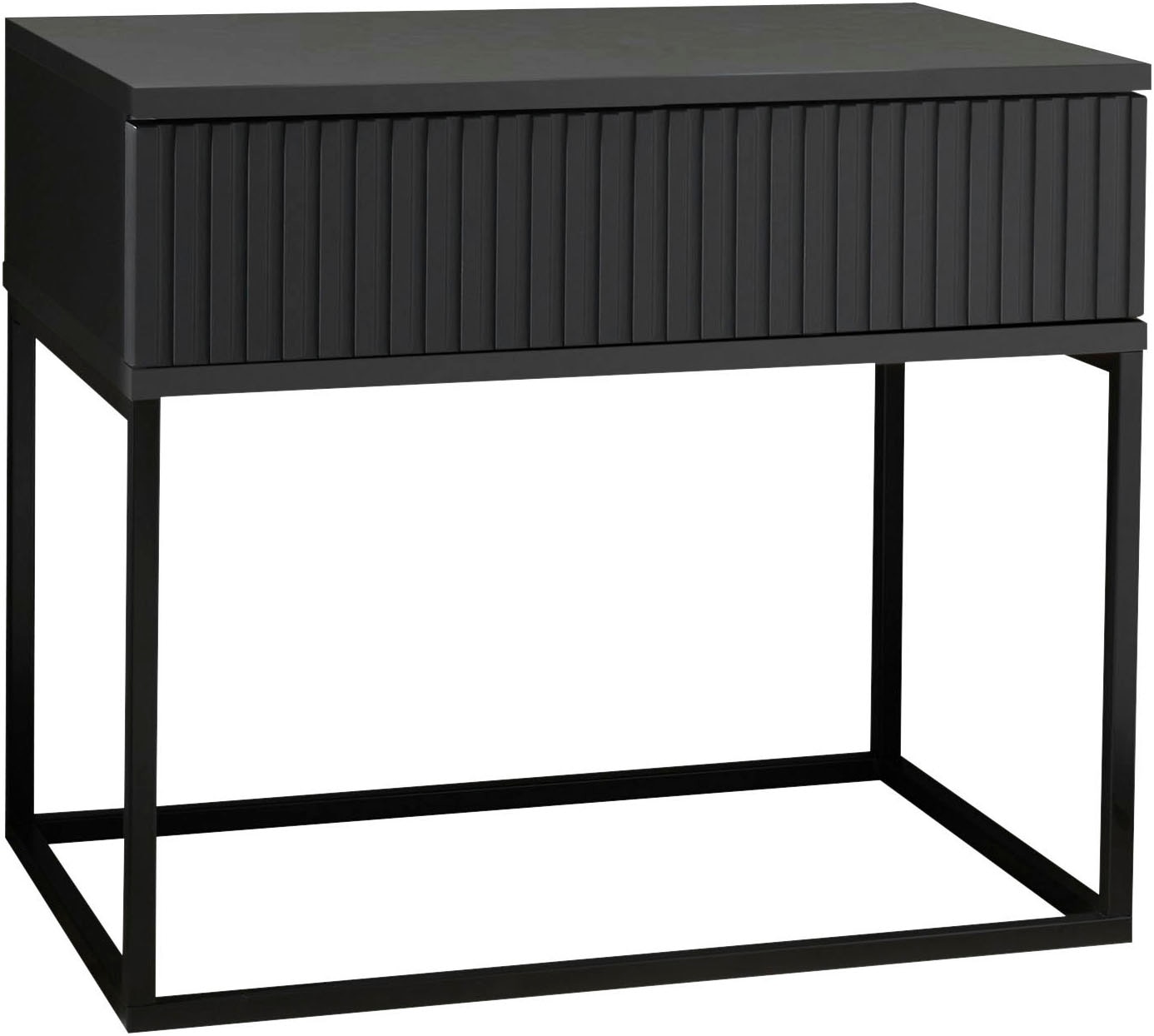 Schlafkontor Nachtkommode »Marle Nachtkonsole, Nachtkästchen auf Metall-Fußgestell« Schubkasten in Rillenoptik auf schwarzem Metallgestell