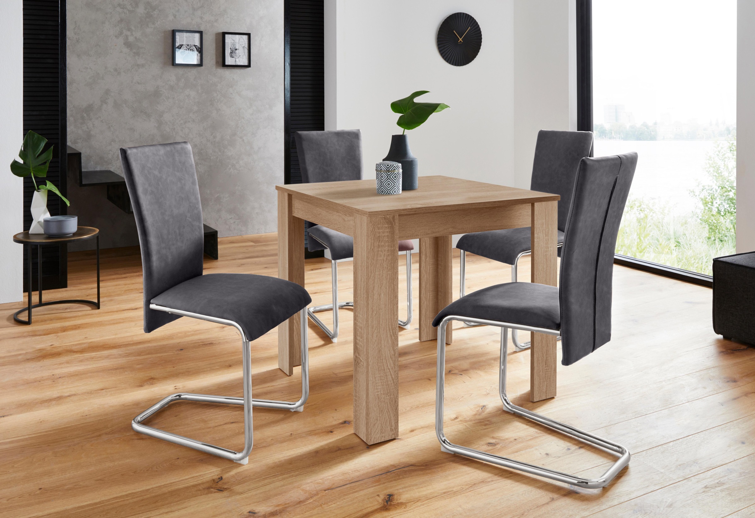 Homexperts Essgruppe »Nick1-Mulan«, (Set, 5 tlg.), Tisch in eichefarben sägerau, Breite 80 cm