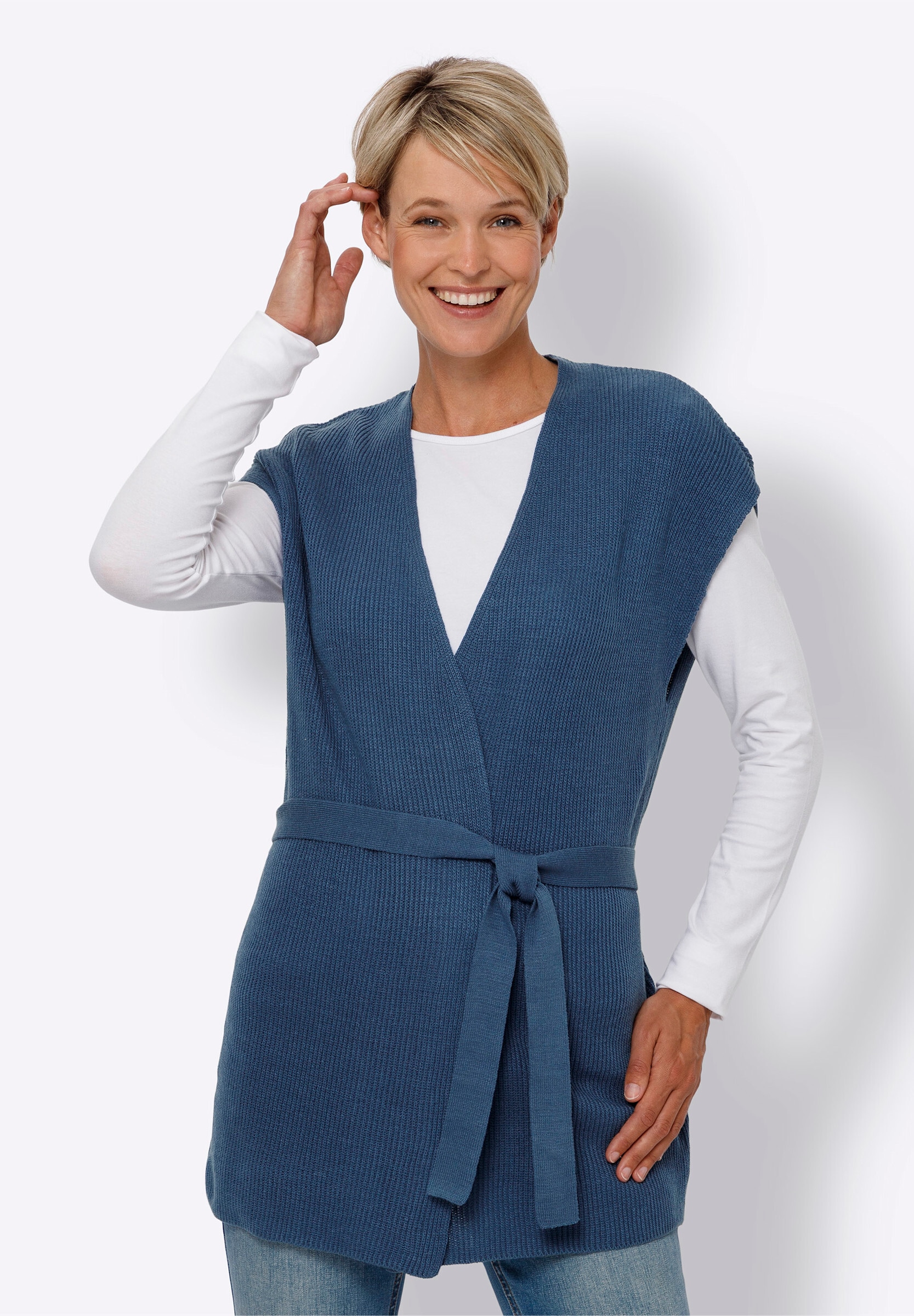 Sieh an! Strickweste »Long-Strickweste Strickweste mit abnehmbarem Bindegürtel«