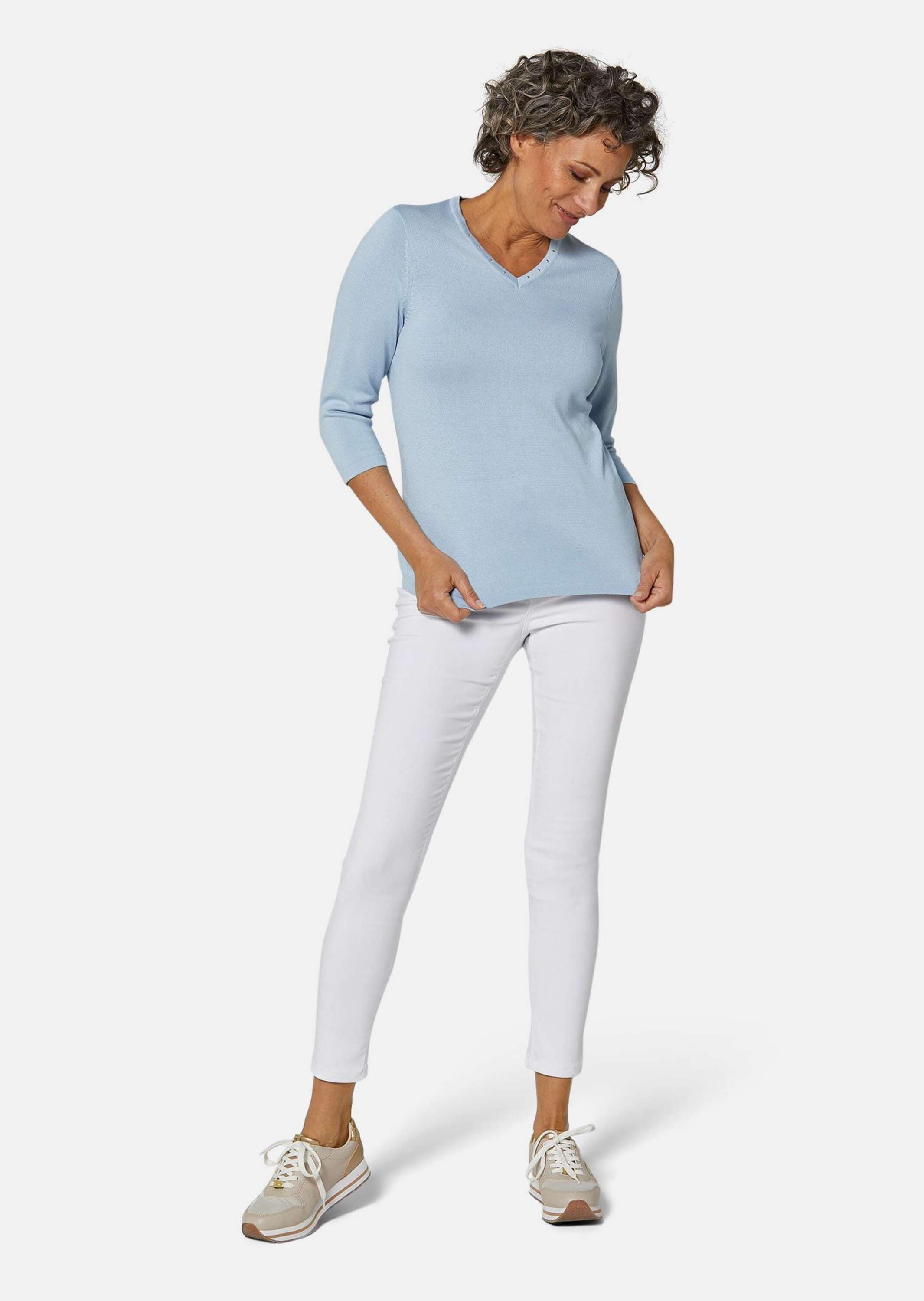 GOLDNER Rundhalspullover »Pullover in hochwertiger Qualität« Glitzersteine am V-Ausschnitt