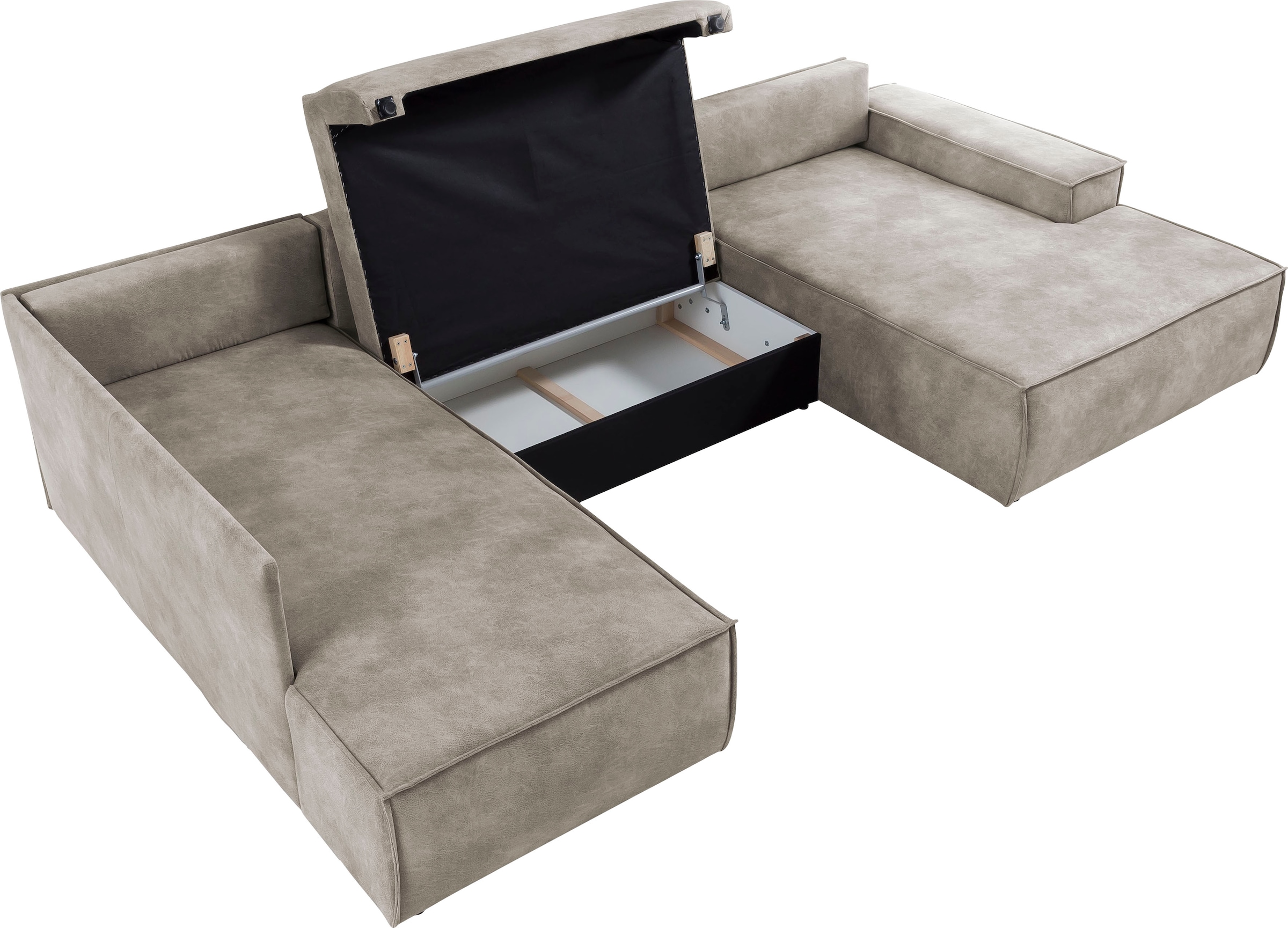 Home affaire Wohnlandschaft »SHERWOOD 329 cm, U-Form, Schlafsofa,«, Schlaffunktion m. Bettkasten (194x139 cm), Cord, Vintage, Samtvelours