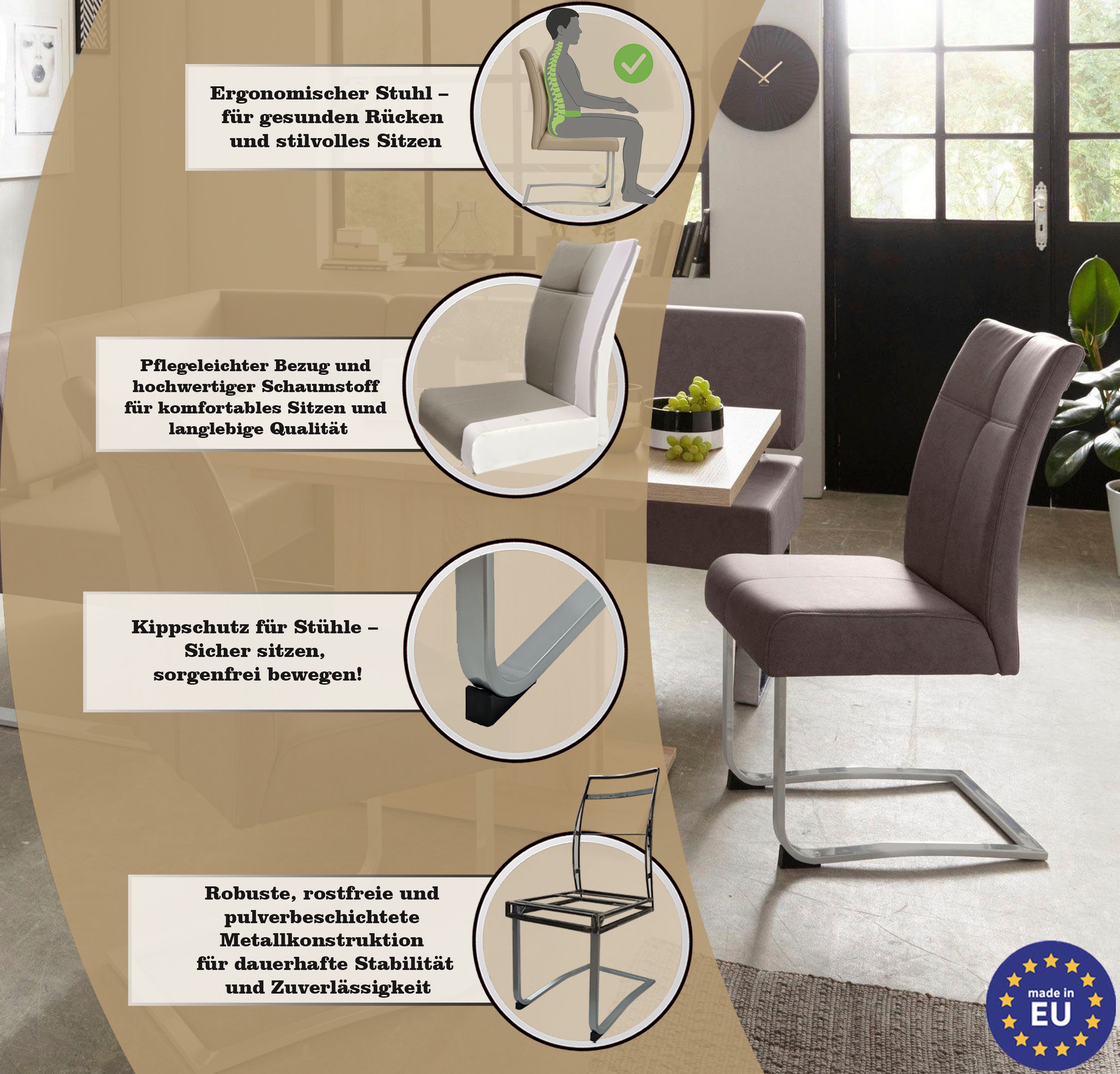 Home affaire Freischwinger »Rab« (Set) 2 Stk. Kunstleder Bezug in verschiedenen Qualitäten, maximale Belastbarkeit 120 kg