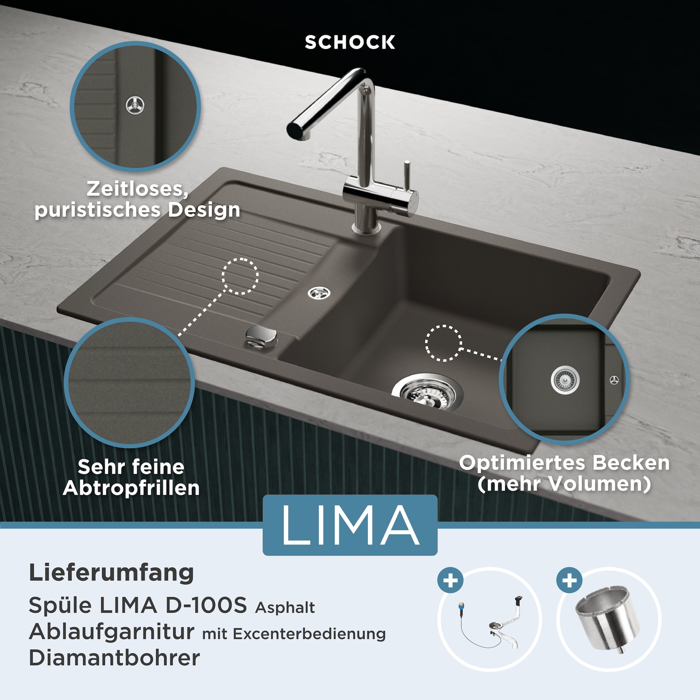 Schock Granitspüle »Lima D-100S« 78/50 cm, Auflagespüle