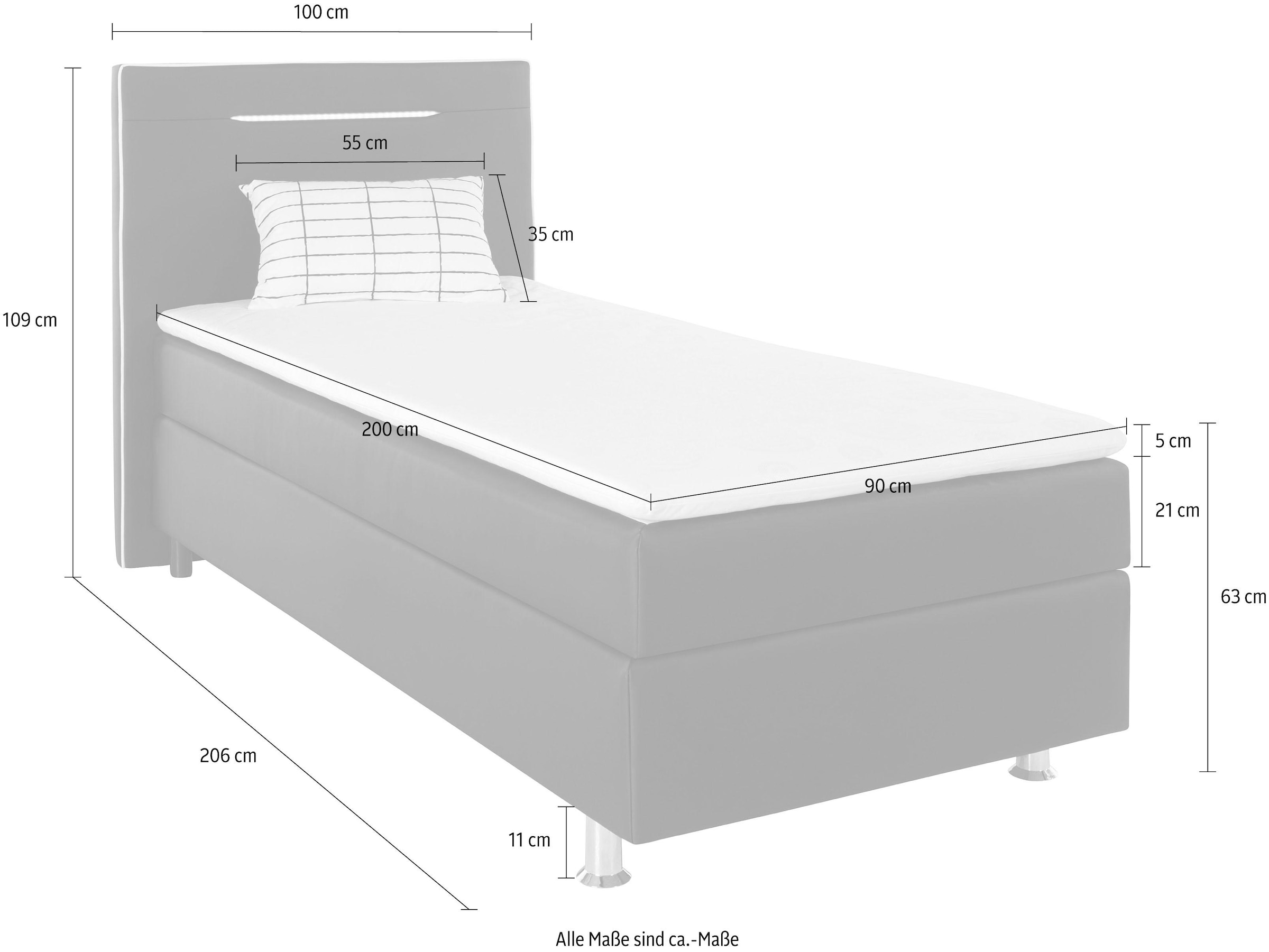 COLLECTION AB Boxspringbett »London, inklusive Topper und Kissen, mit LED-Beleuchtung«, Boxspringbett erhältlich in 90cmx200cm, 140cmx200cm & 180cmx200cm