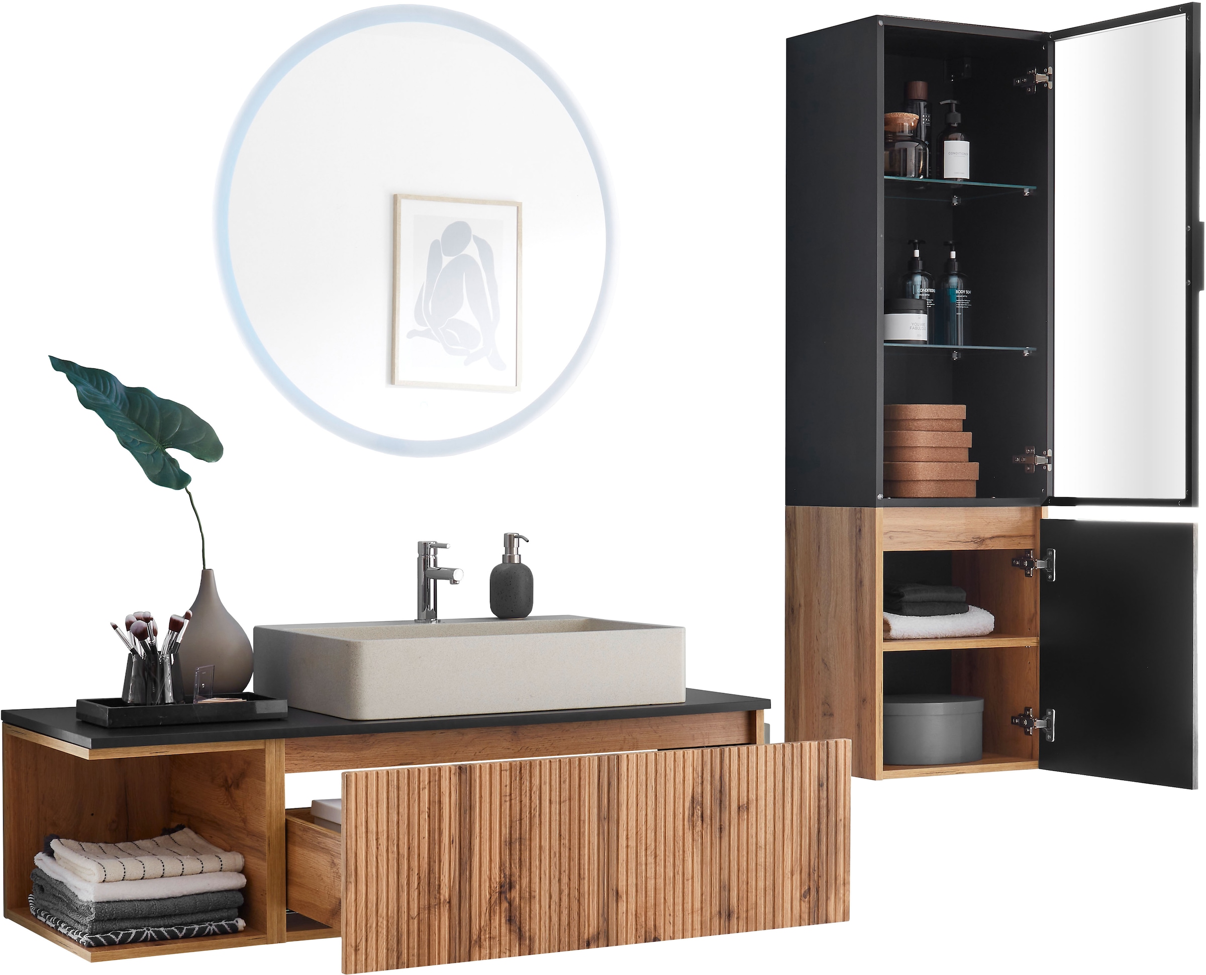 BASIC by Balculina Waschbeckenunterschrank »Loris BxHxT 120x34x47 cm« 1 Stk. tlg. Breite 120cm, Softclose, L/R montierbar