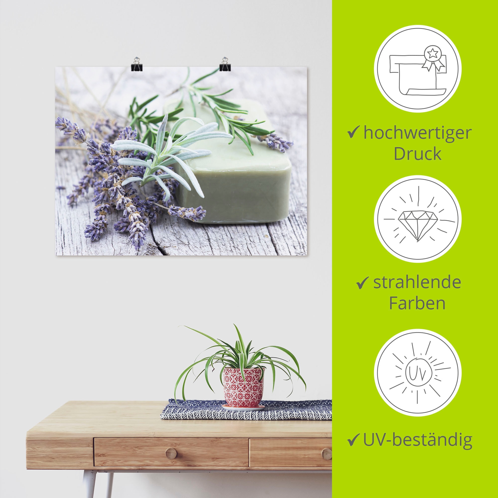 Artland Wandbild »Stück natürlicher Seife mit Kräutern«, Spa, (1 St.), als Leinwandbild, Poster, Wandaufkleber in verschied. Größen