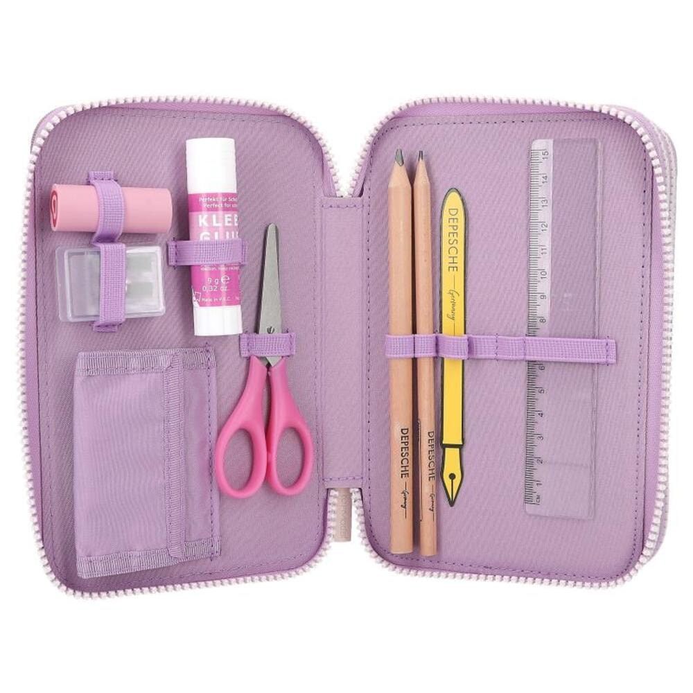 Depesche Buntstift »3-Fach Federtasche LED Hunde mit Stifte TOPModel 20 x 13 x 7,5 cm violett«