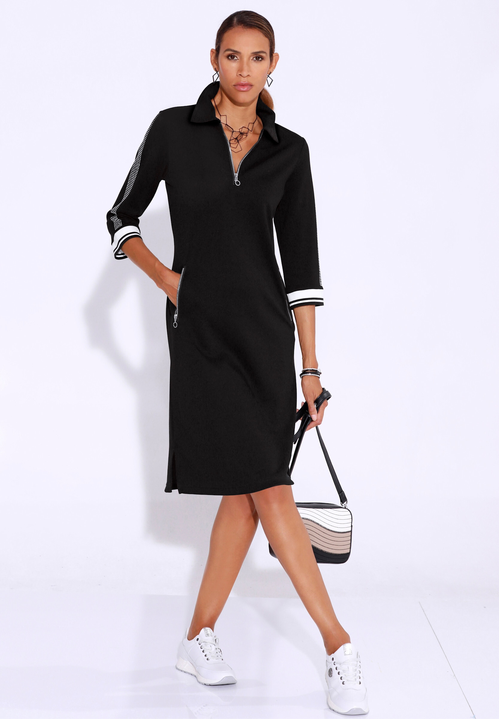 creation L Polokleid »Modal-Mix-Kleid Polokleid im hochwertigen Modal-Mix« Reißverschlusstasche