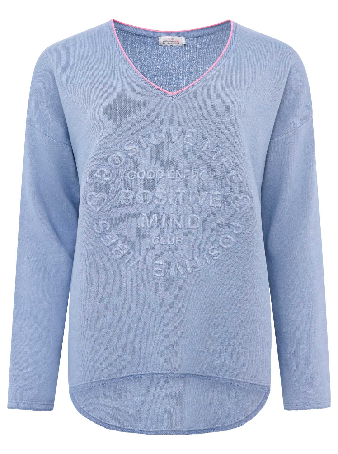 Zwillingsherz Sweatshirt »Sweatshirt Positive Mind mit Neonkante«, V-Ausschnitt Sweatshirt im Used-Look mit Kontrastnaht in Neonfarbe