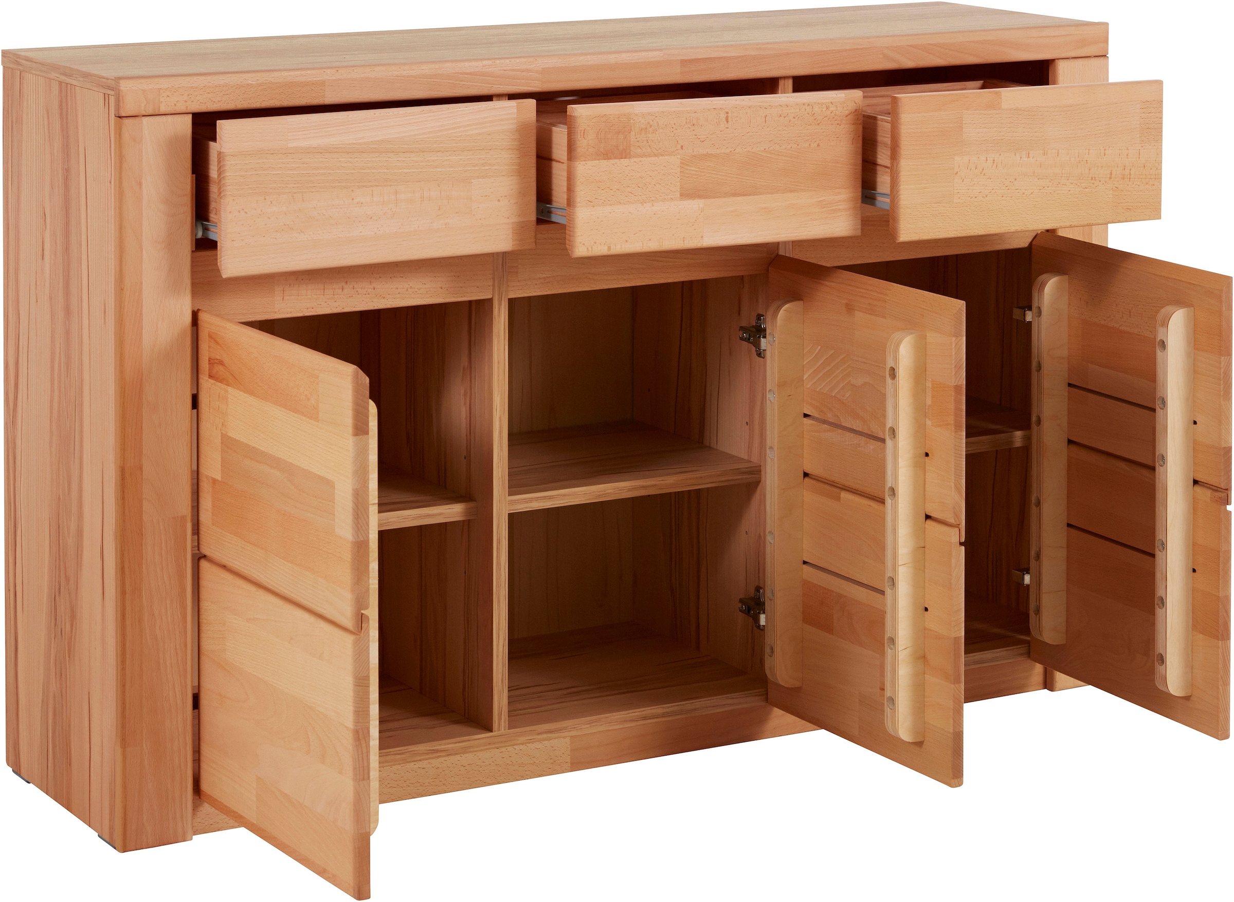 Home affaire Sideboard »Burano,127cm breit, Fronten Massivholz,3 Türen,3 Schubladen,6 Fächer«, Holz massiv,Holzwerkstoff,Griffmulden,Böden variabel einsetzbar