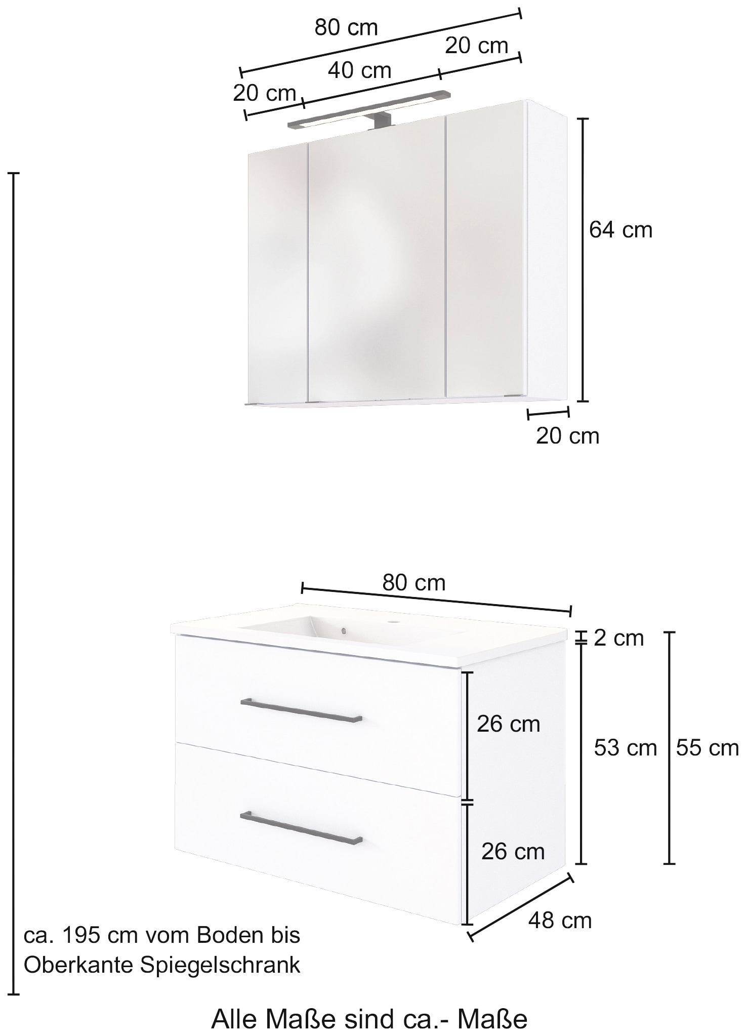 welltime Badmöbel-Set »Luena«, (Set, 2 St.), Breite 80 cm, Softclose-Funktion