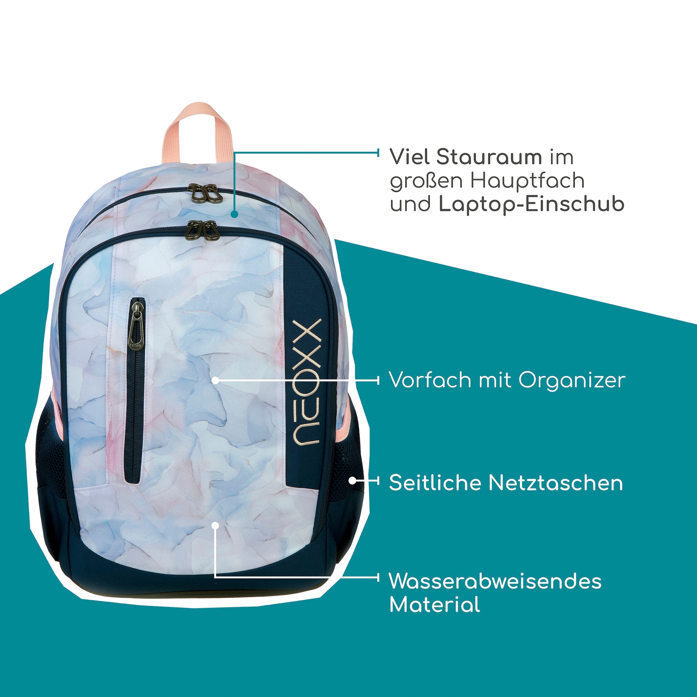 neoxx Schulrucksack »Flow, Dreaming of Pastel«, teilweise aus recyceltem Material