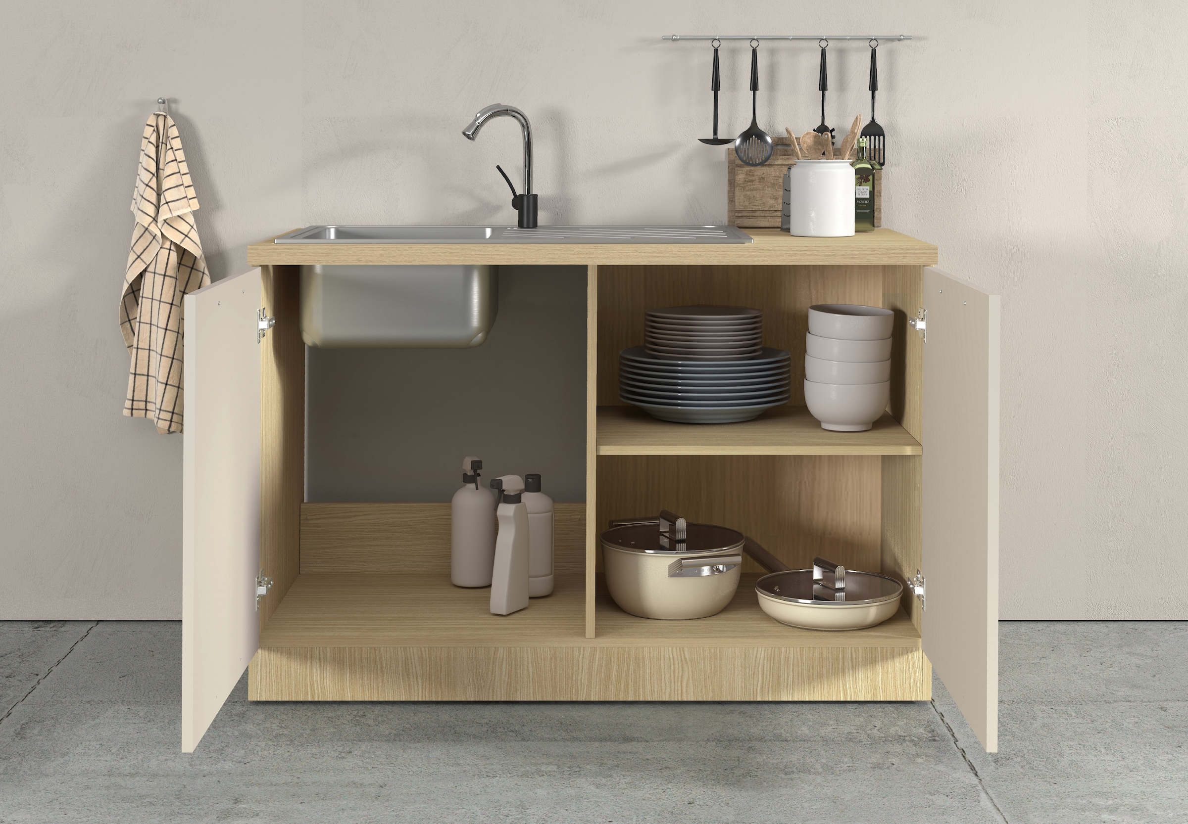 KOCHSTATION Spülenschrank »Luna, Unterschrank für Spüle, Küchenspülenschrank, Made in  Italy« B/T/H: 120×60×85 cm, inklusive Einbauspüle und Siphon