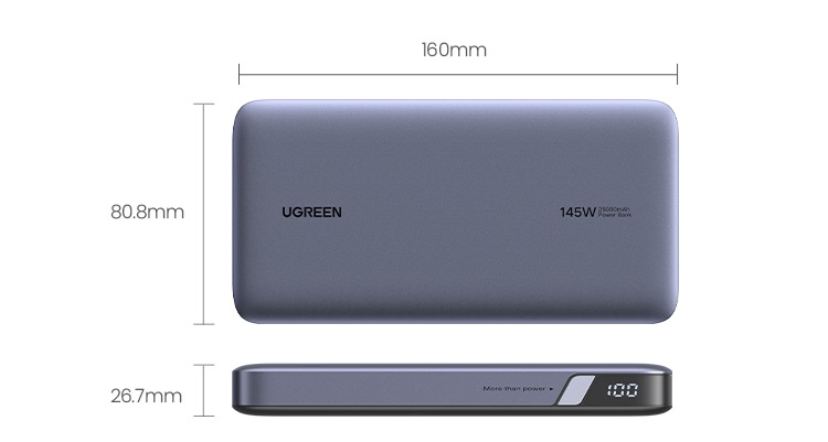 UGREEN Powerbank, 25000 mAh, Turbo-Ladung, 145W, viel Kapazität: drei Geräte gleichzeitig laden