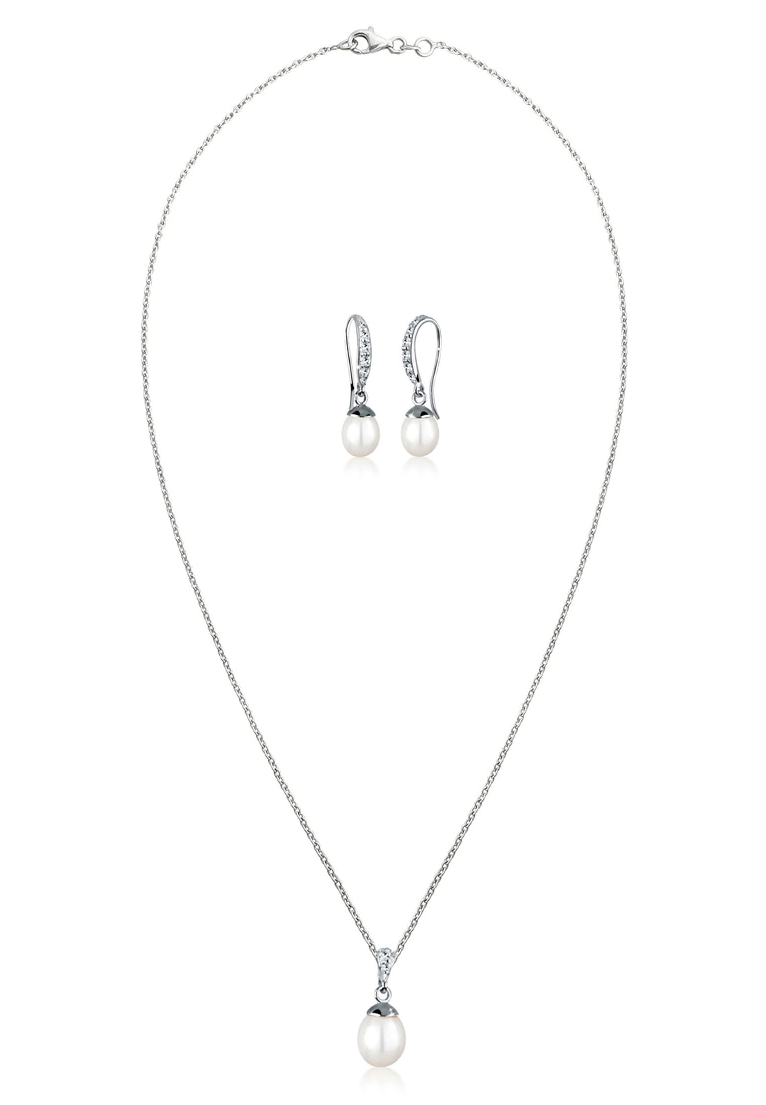 Elli Ohrring und Ketten Set »Schmuckset Elegant Perle Kristalle 925 Silber«