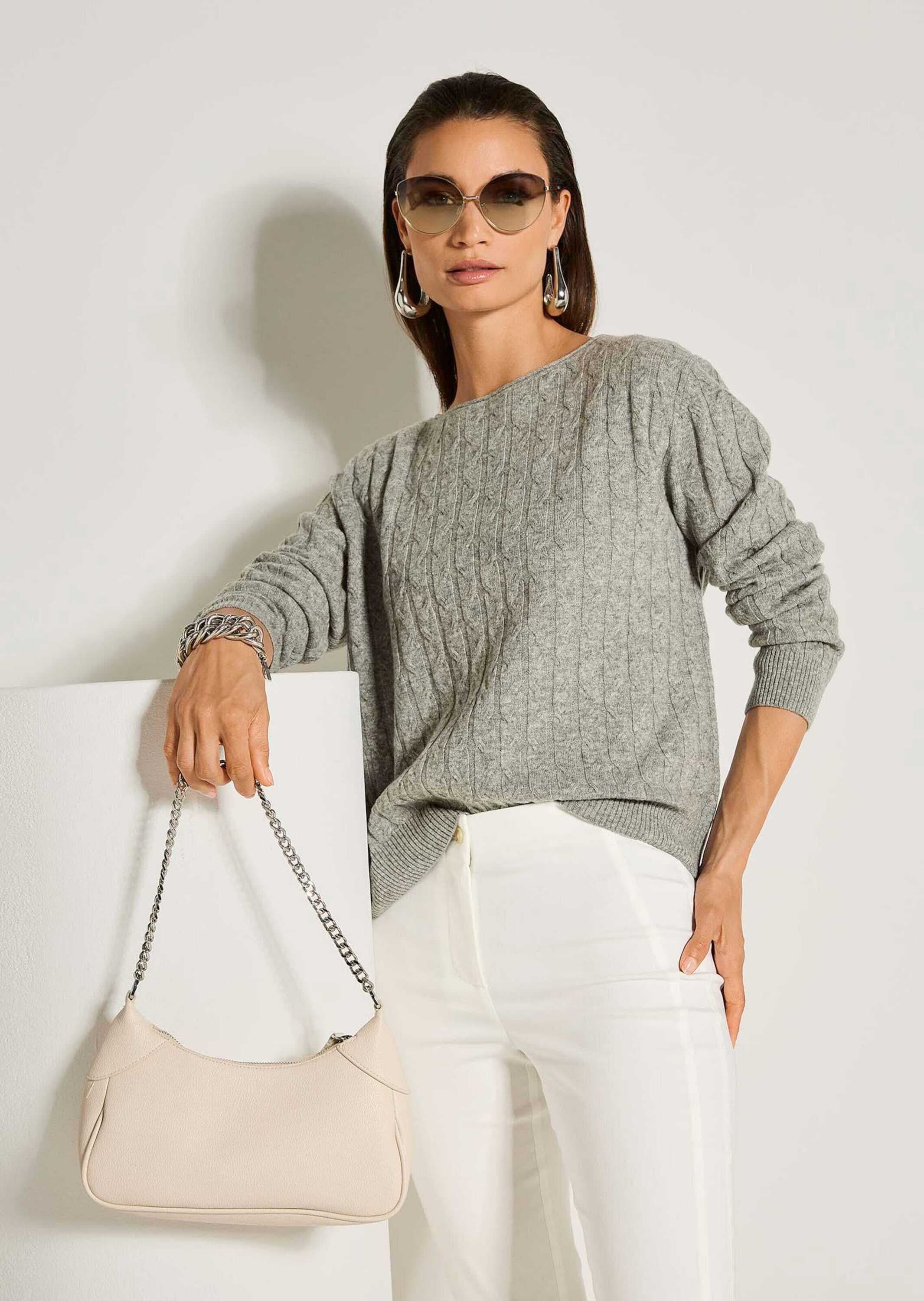 MADELEINE Longpullover »Strickpullover Eleganter Wollpullover mit Zopfmuster« Allover-Zopfmuster